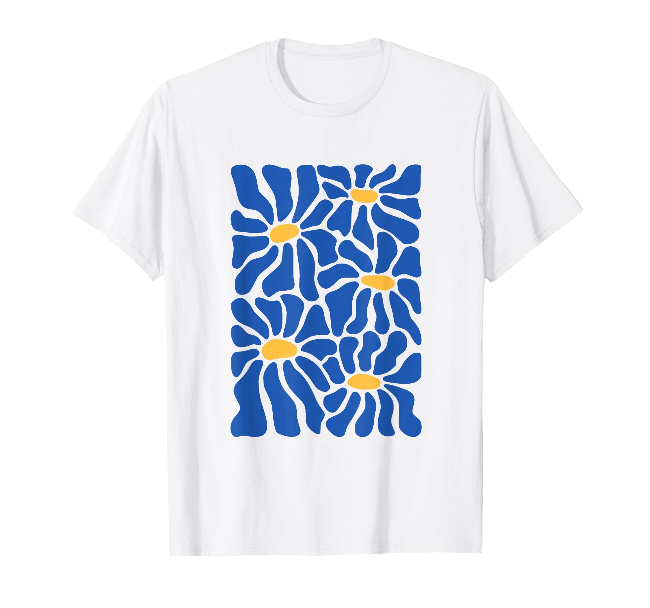Blue And Yellow Abstract Floral T-Shirt - Casual Everyday Wear for Adults - T-Shirt, Sweatshirt, Hoodie