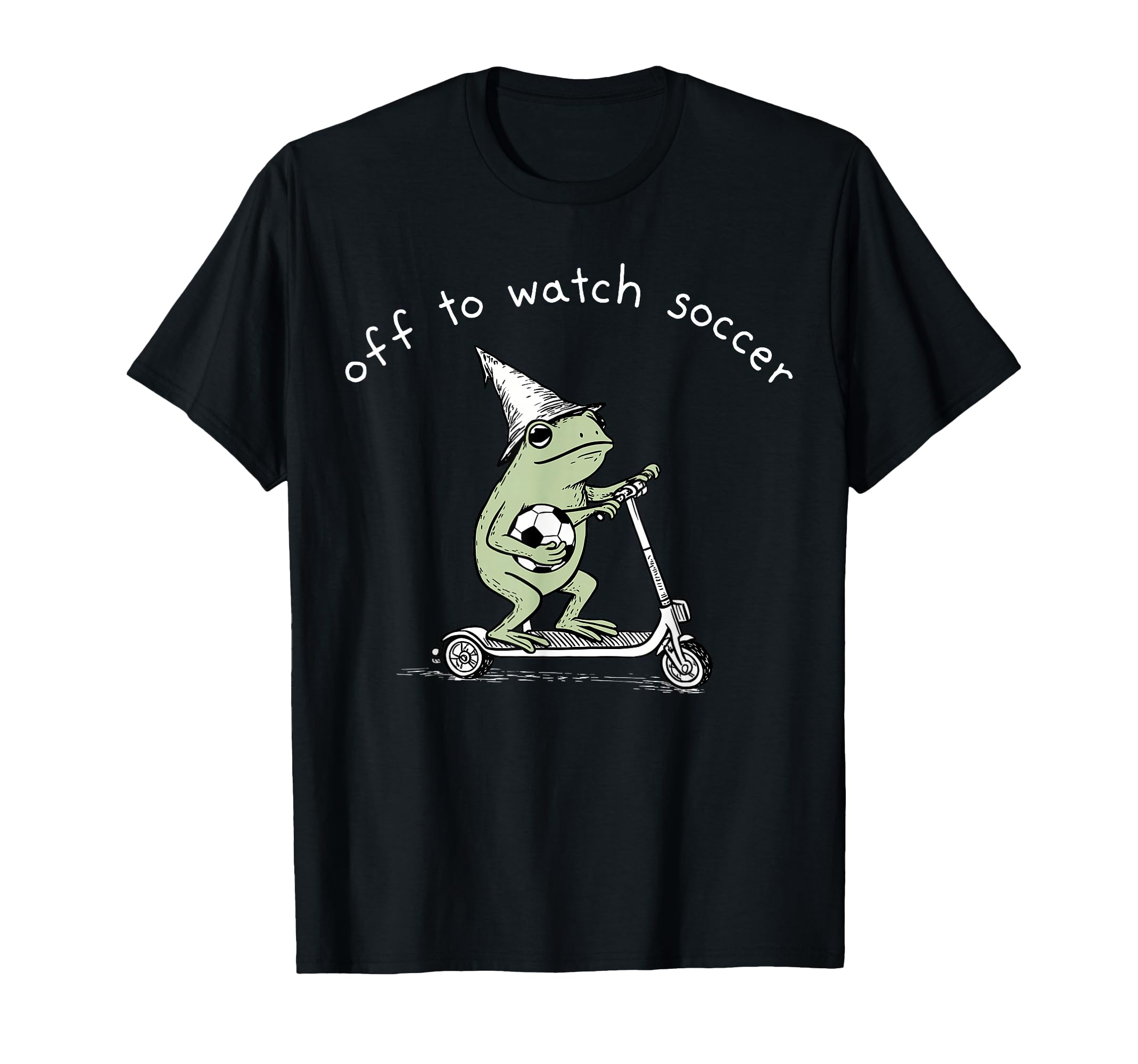 Off To Watch Soccer Funny Frog Scooter T-Shirt - Unique Graphic for Adults - T-Shirt, Sweatshirt, Hoodie