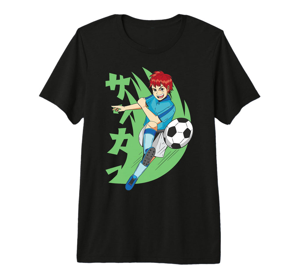 Anime Kicking Soccer Ball Tri Blend T-Shirt - Graphic Print Unisex - T-Shirt, Sweatshirt, Hoodie
