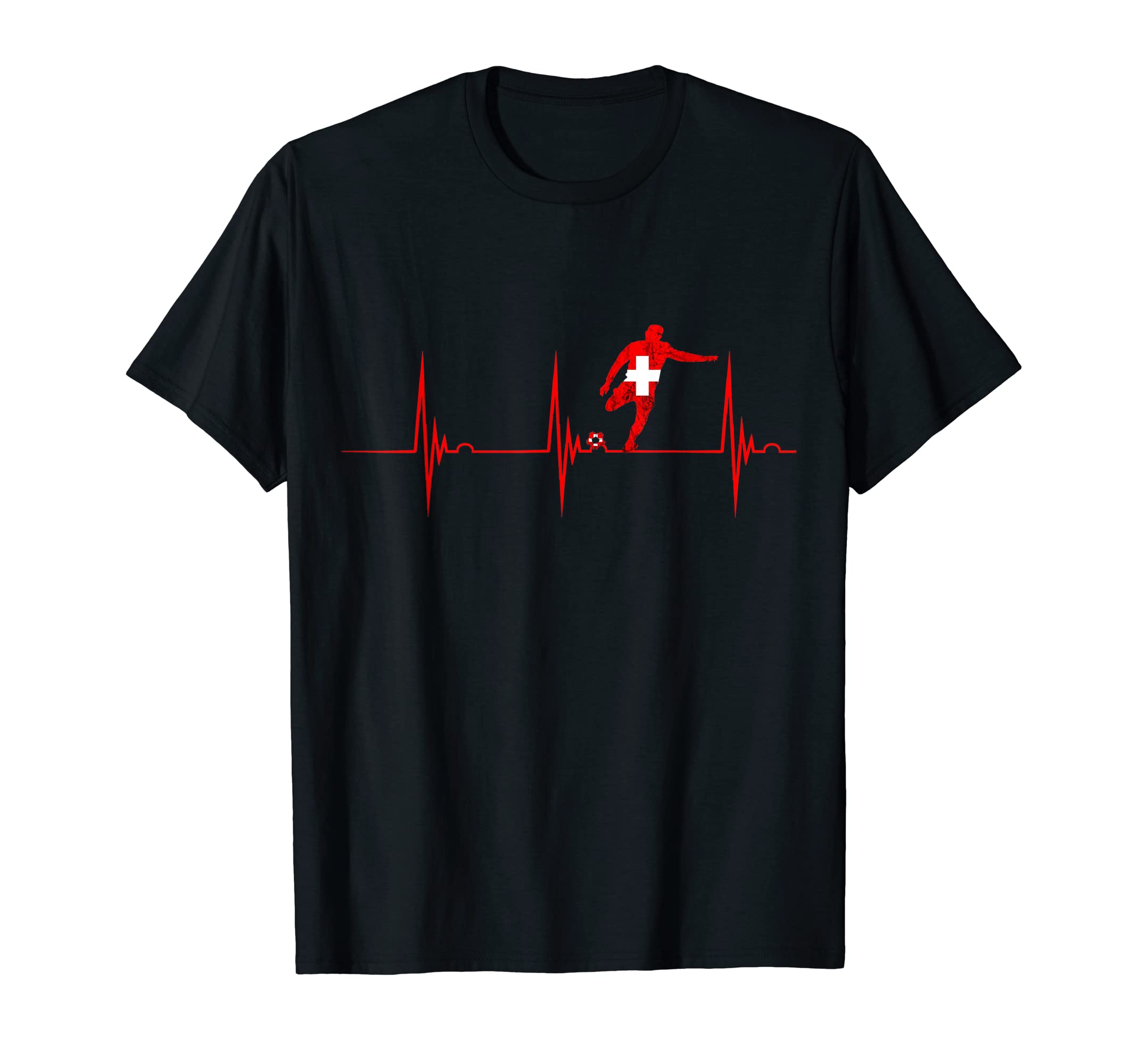 Switzerland Soccer Swiss Flag Heartbeat T-Shirt - Aesthetic Graphic Unisex - T-Shirt, Sweatshirt, Hoodie