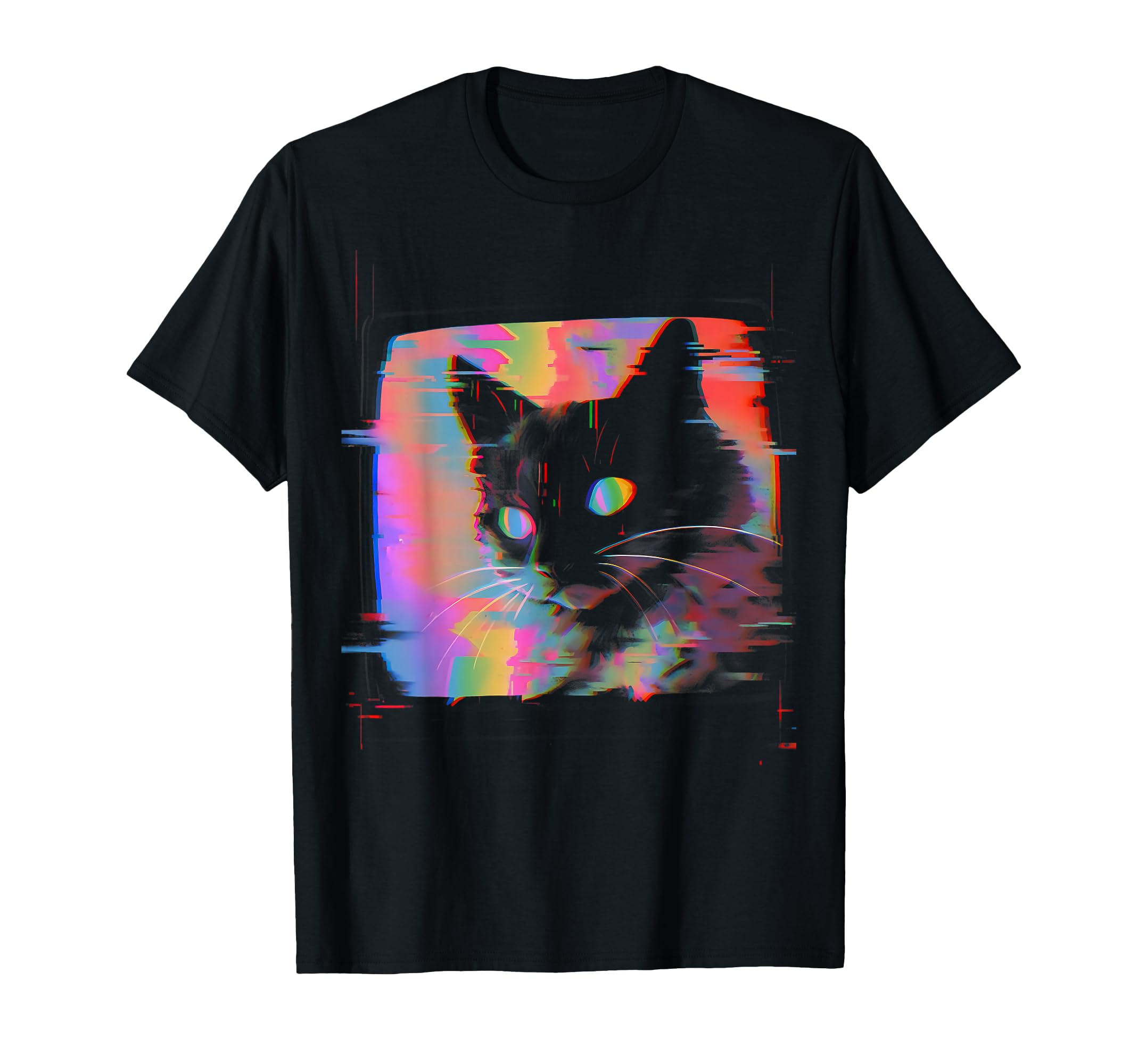 Psychedelic Trippy Glitch Cat 80S 90S T-Shirt - Novelty Apparel for Adults - T-Shirt, Sweatshirt, Hoodie
