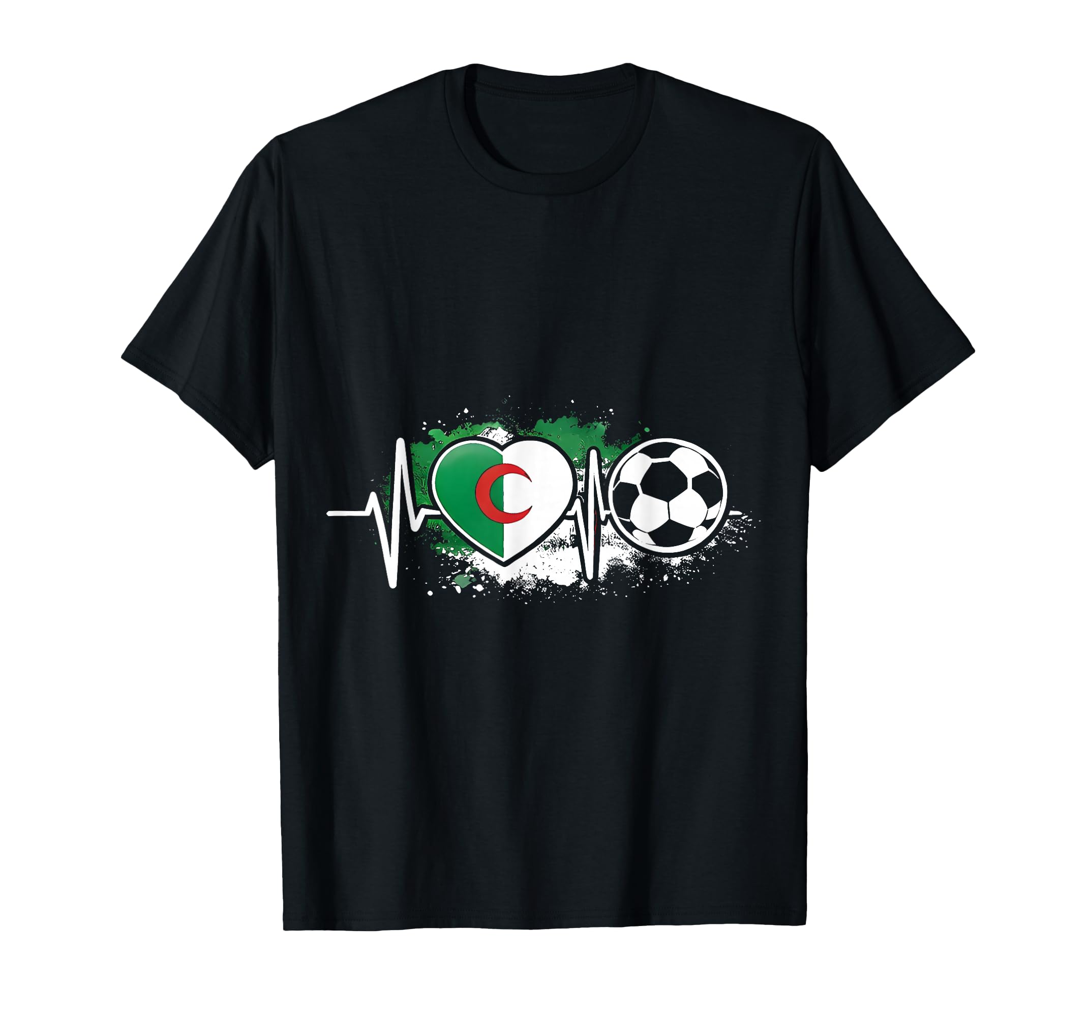 Algerian Soccer Heartbeat Flag T-Shirt - Minimalist Print Men Women - T-Shirt, Sweatshirt, Hoodie