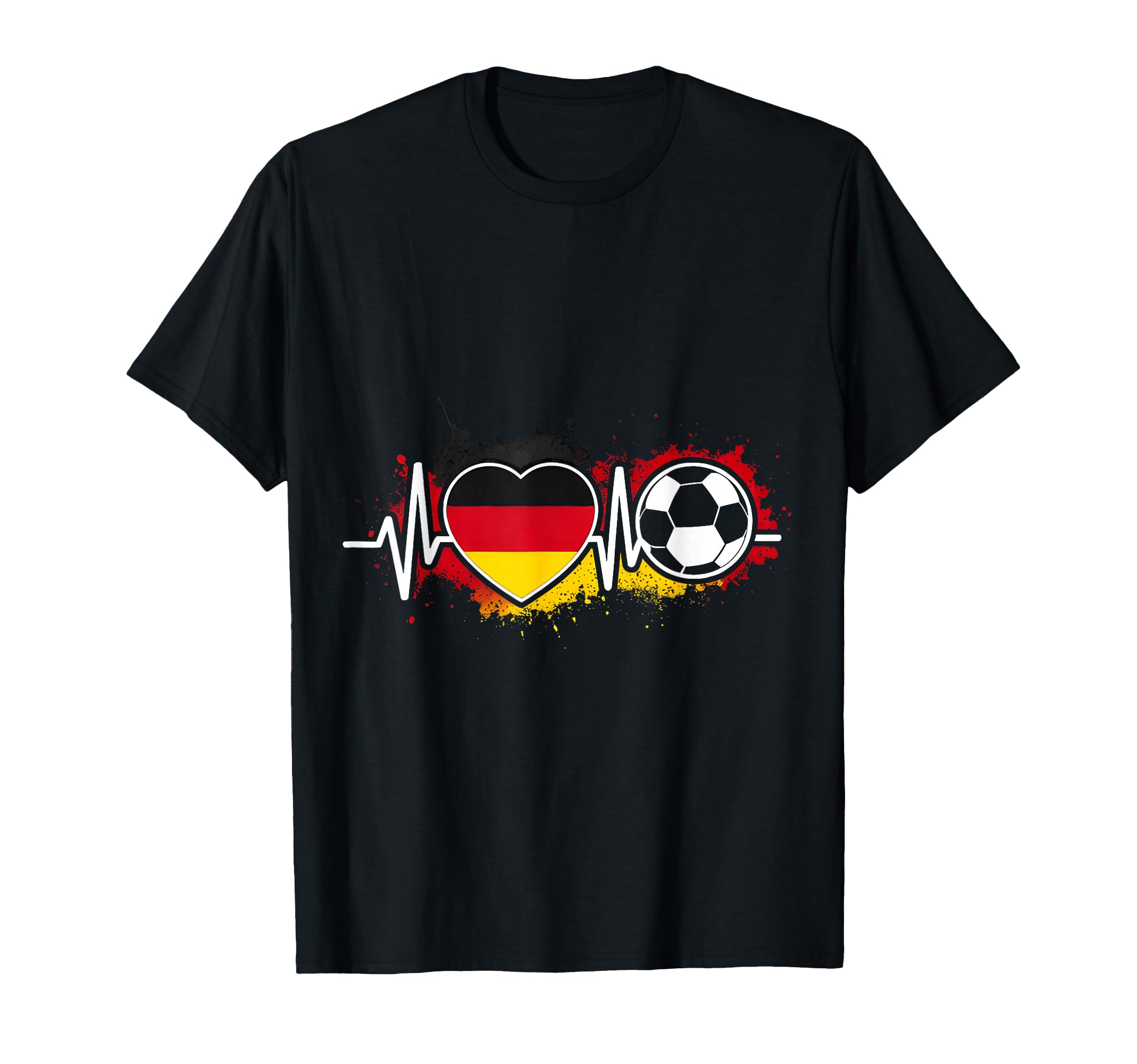 Germany Flag Heart Soccer Ball Heartbeat T-Shirt - Graphic Print for Adults - T-Shirt, Sweatshirt, Hoodie