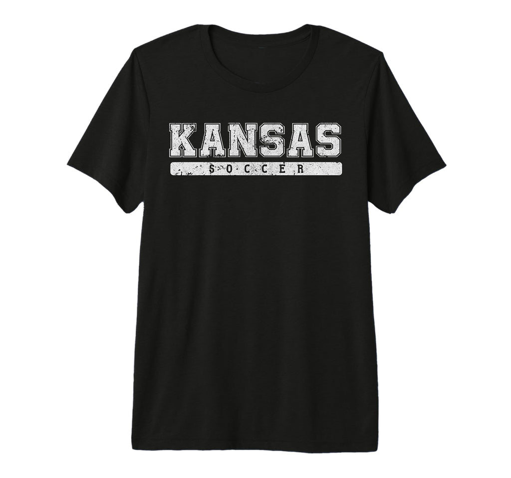 Kansas Soccer White Text Tri Blend T-Shirt - Minimalist Print Unisex - T-Shirt, Sweatshirt, Hoodie