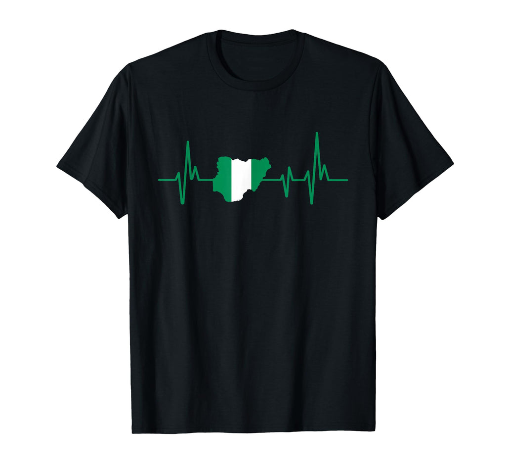 Heartbeat Nigerian Flag Nigeria T-Shirt - Casual Everyday Wear Unisex - T-Shirt, Sweatshirt, Hoodie