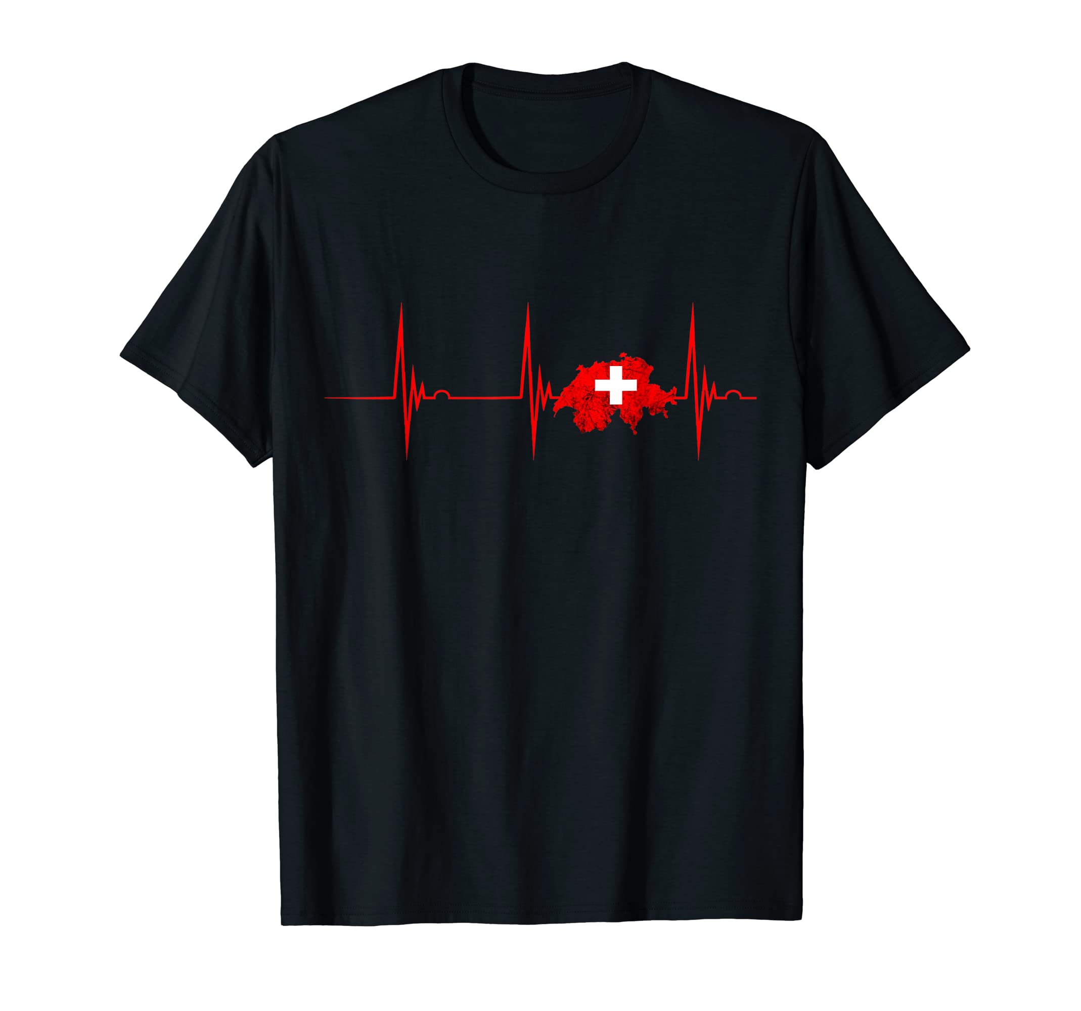 Switzerland Swiss Flag Map Heartbeat T-Shirt - Aesthetic Graphic Unisex - T-Shirt, Sweatshirt, Hoodie