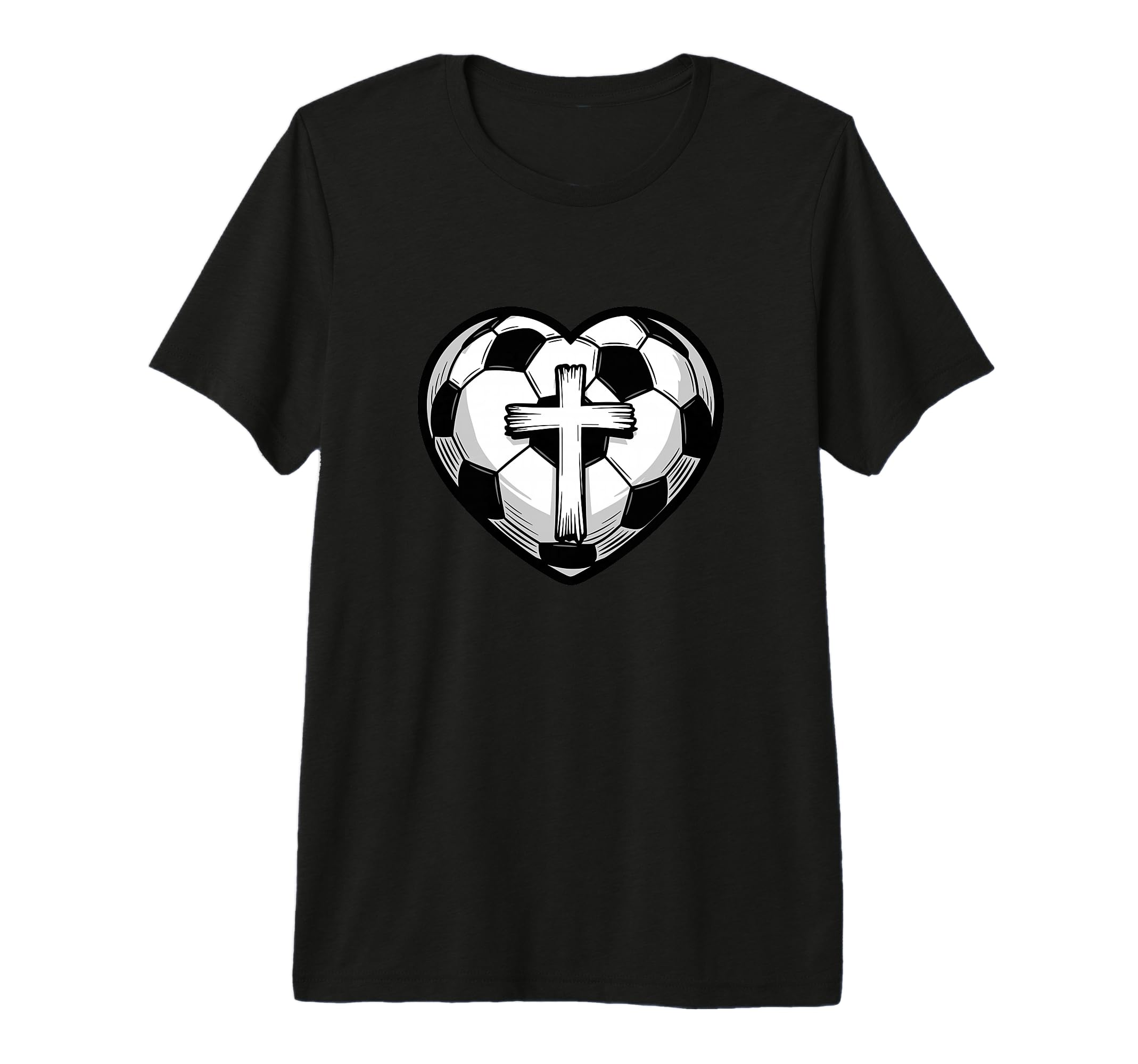 Soccer Ball Heart Christian Faith Cross T-Shirt - Unique Graphic Unisex - T-Shirt, Sweatshirt, Hoodie