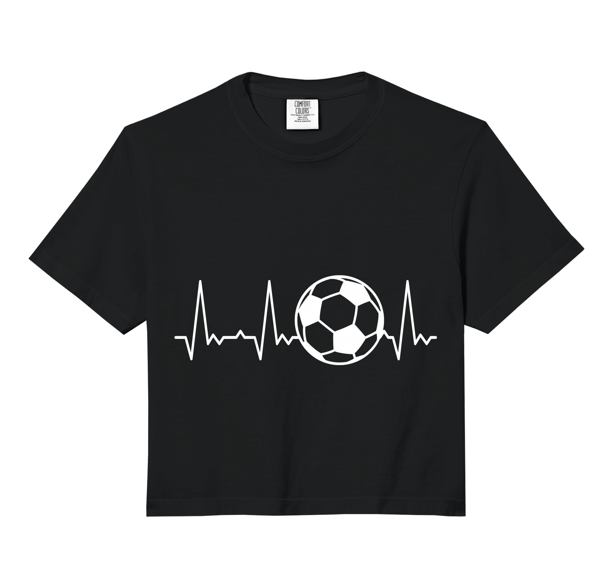 Heartbeat Soccer Ball Comfort Colors Crop Hoodie - Graphic Print for Adults - T-Shirt, Sweatshirt, Hoodie