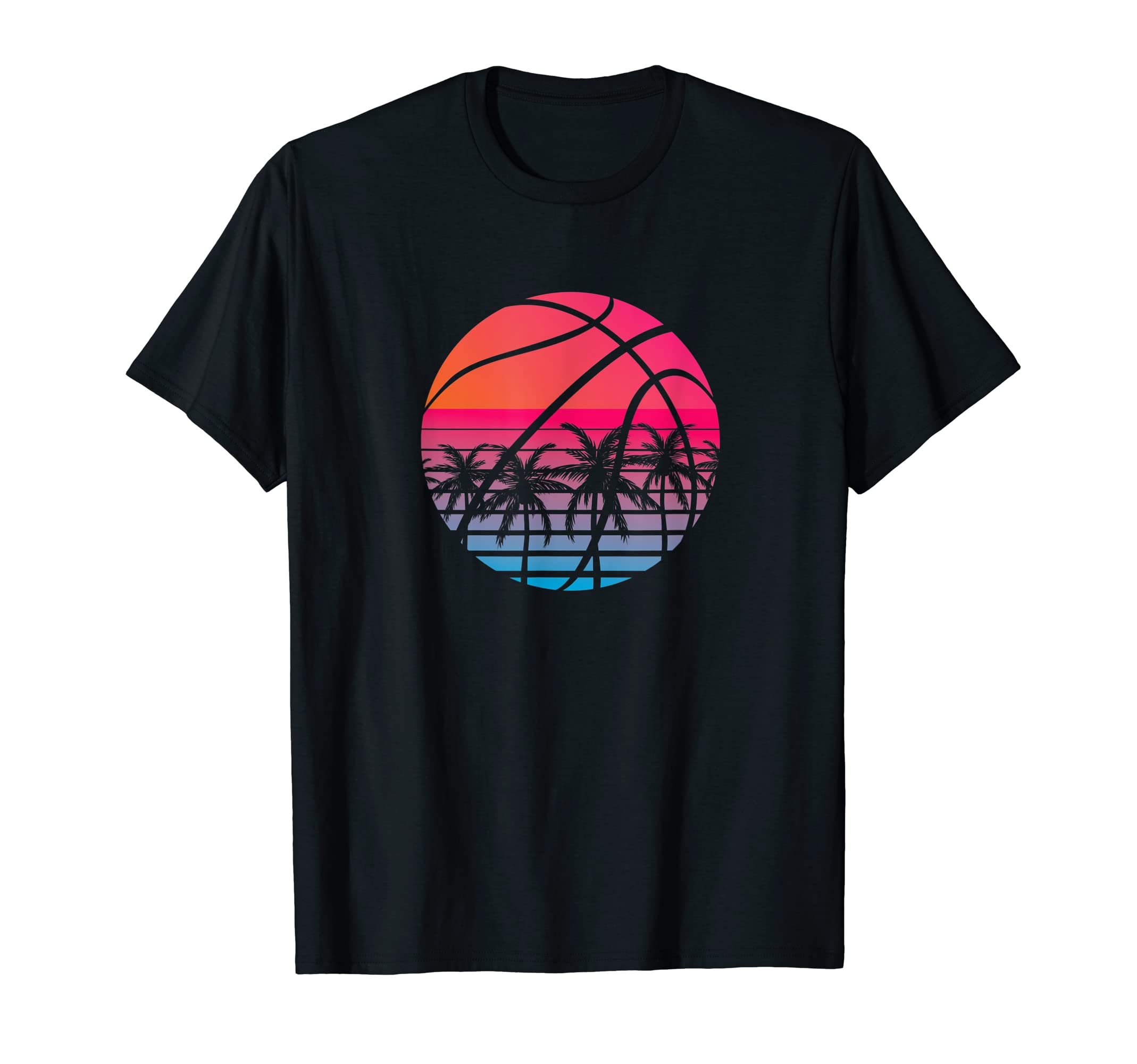 Basketball Sunset Palm 80S Outrun T-Shirt - Trendy Graphic Men Women - T-Shirt, Sweatshirt, Hoodie