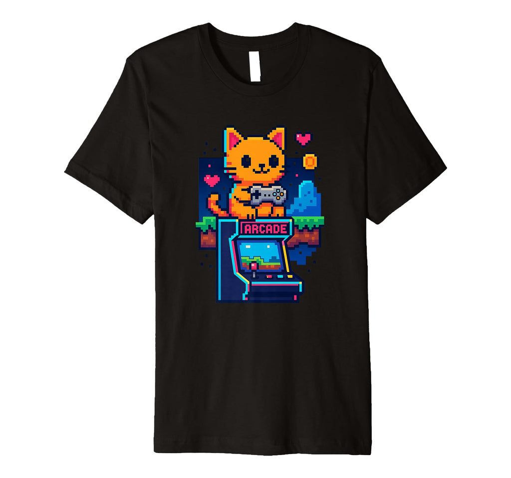 Cat Gamer Pixel Art Gaming Lover Gift T-Shirt - Minimalist Print Unisex - T-Shirt, Sweatshirt, Hoodie
