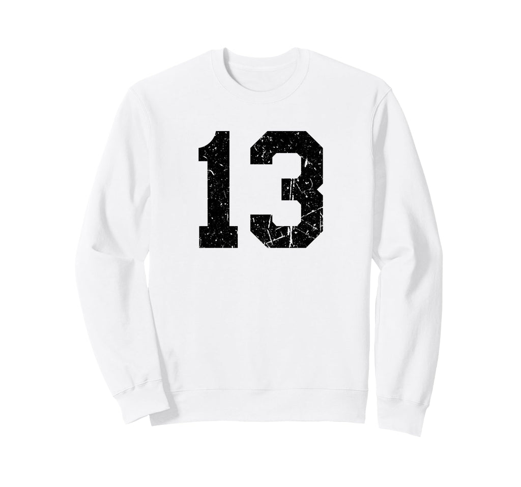 Black Distressed Sport Team Number 13 Sweatshirt - Streetwear Style Unisex - T-Shirt, Sweatshirt, Hoodie
