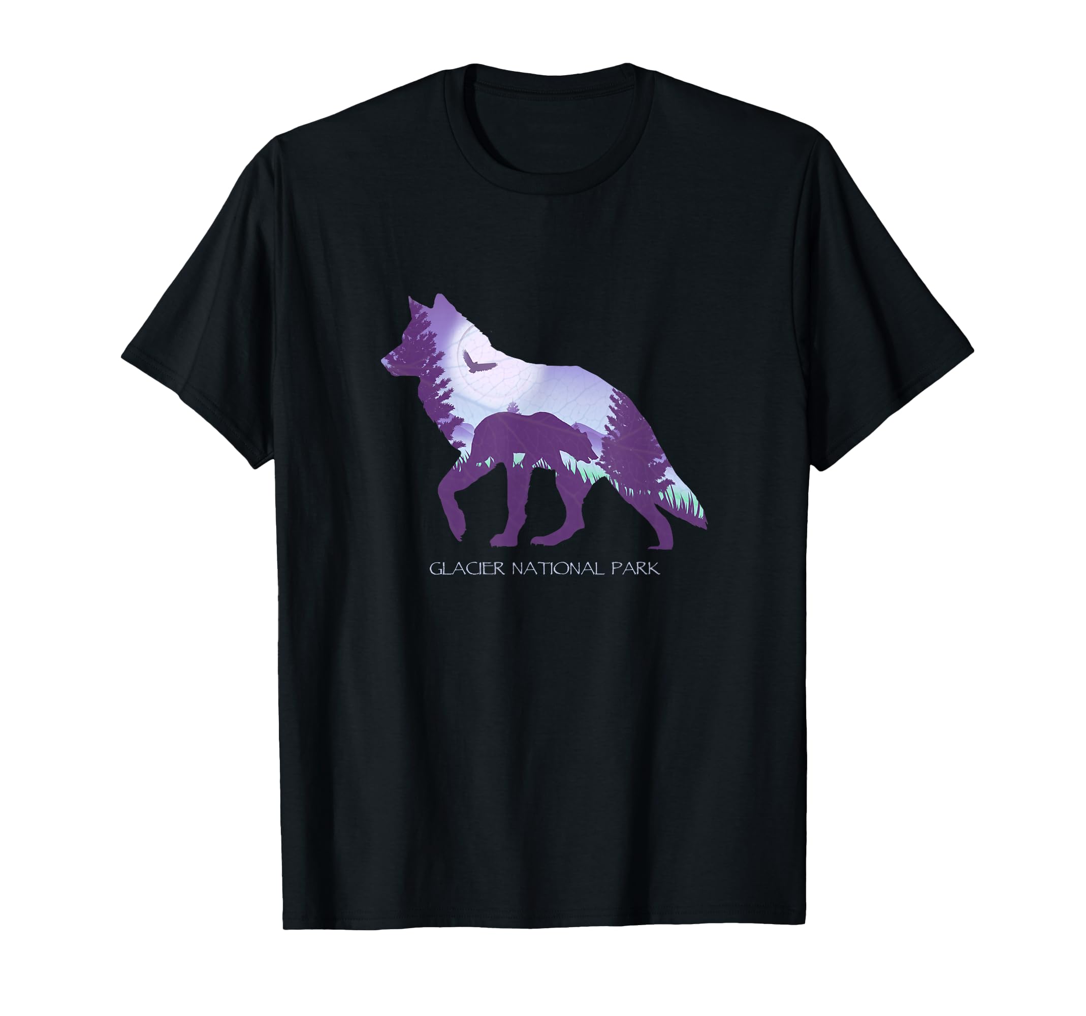 Glacier National Park Wolf Silhouette T-Shirt - Novelty Apparel for Adults - T-Shirt, Sweatshirt, Hoodie