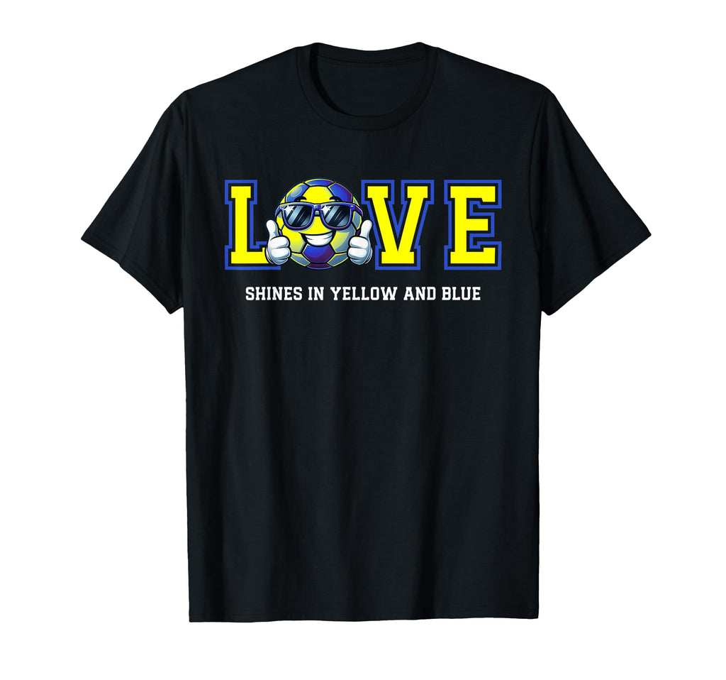 Soccer Ball Yellow And Blue Cartoon T-Shirt - Fun Novelty Design Men Women - T-Shirt, Sweatshirt, Hoodie