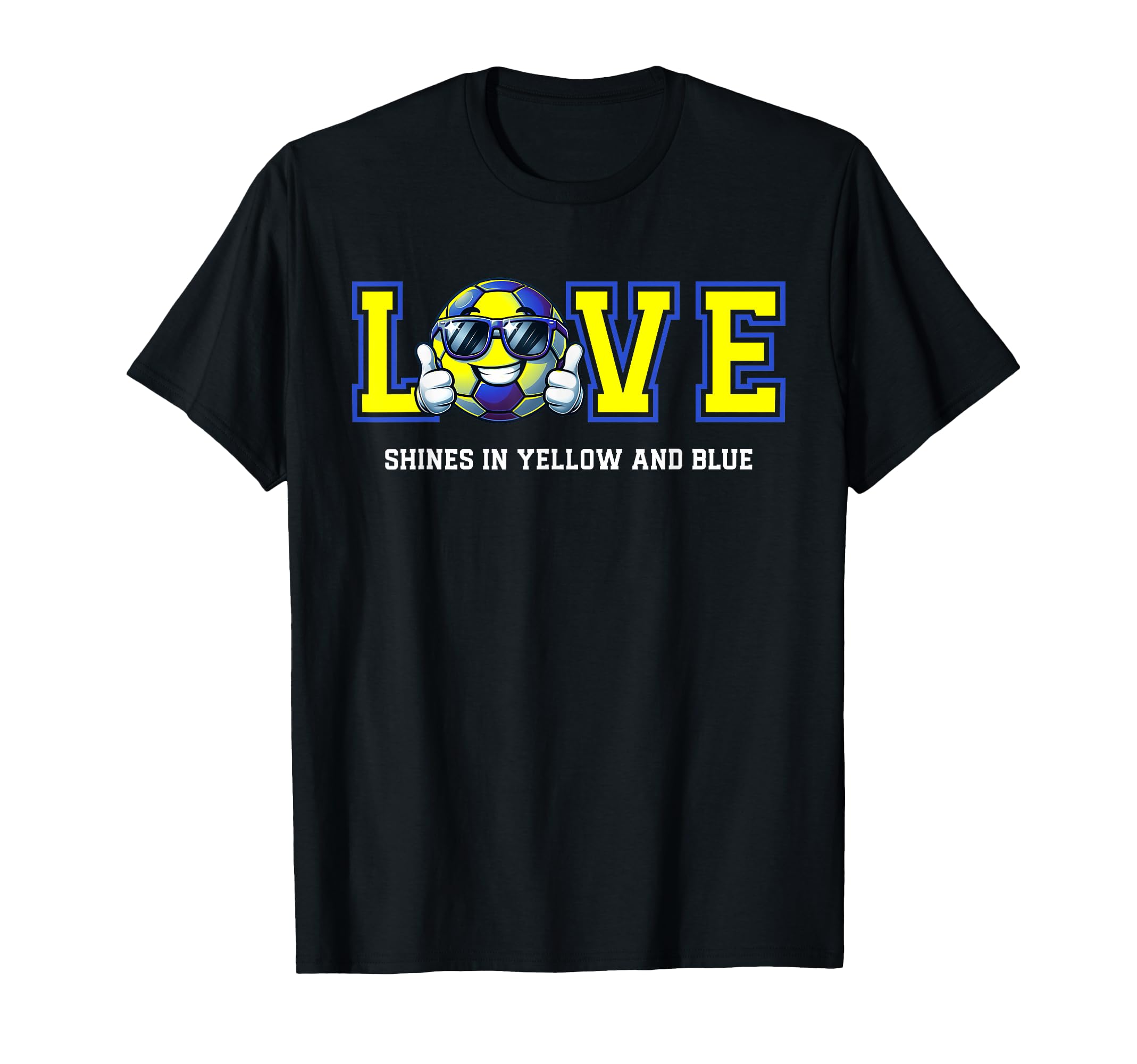 Soccer Ball Yellow And Blue Cartoon T-Shirt - Fun Novelty Design Men Women - T-Shirt, Sweatshirt, Hoodie