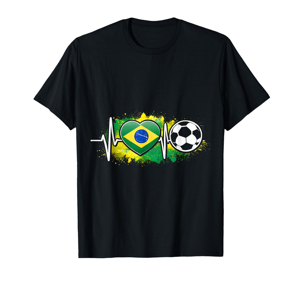 Football Heartbeat Brazil Flag Soccer T-Shirt - Trendy Graphic for Adults - T-Shirt, Sweatshirt, Hoodie