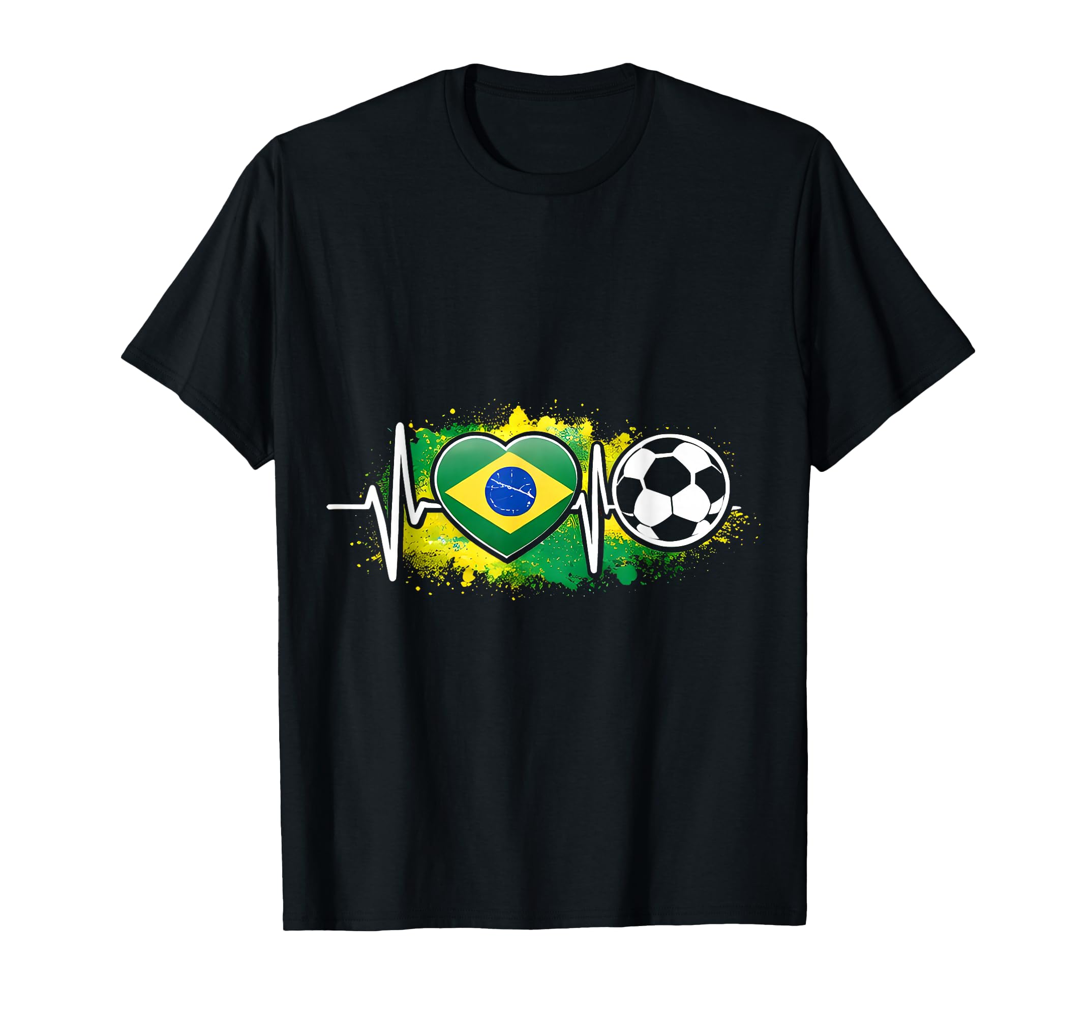 Football Heartbeat Brazil Flag Soccer T-Shirt - Trendy Graphic for Adults - T-Shirt, Sweatshirt, Hoodie