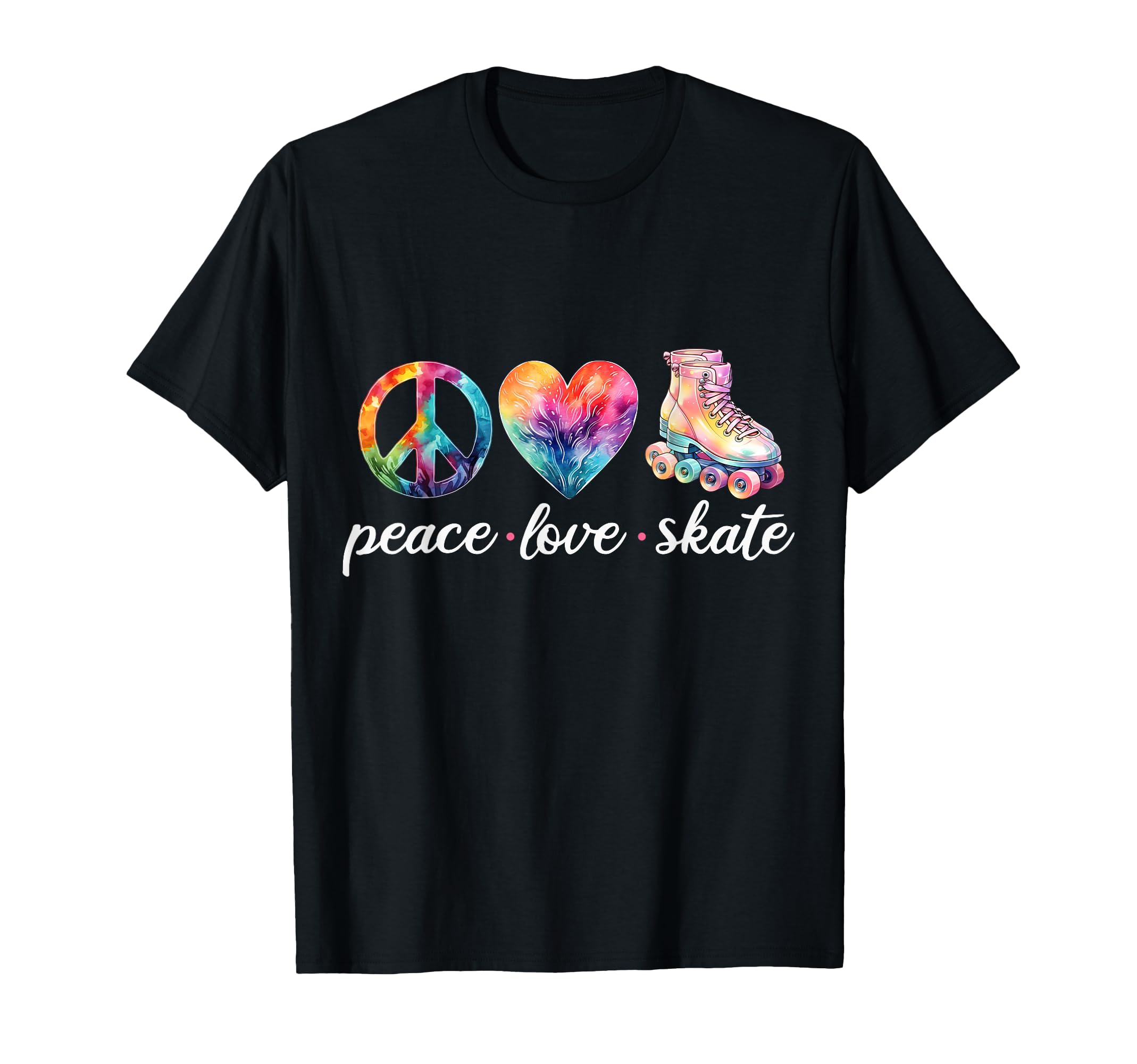 Peace Love Skate Roller Skates 70S T-Shirt - Custom Art Print Men Women - T-Shirt, Sweatshirt, Hoodie