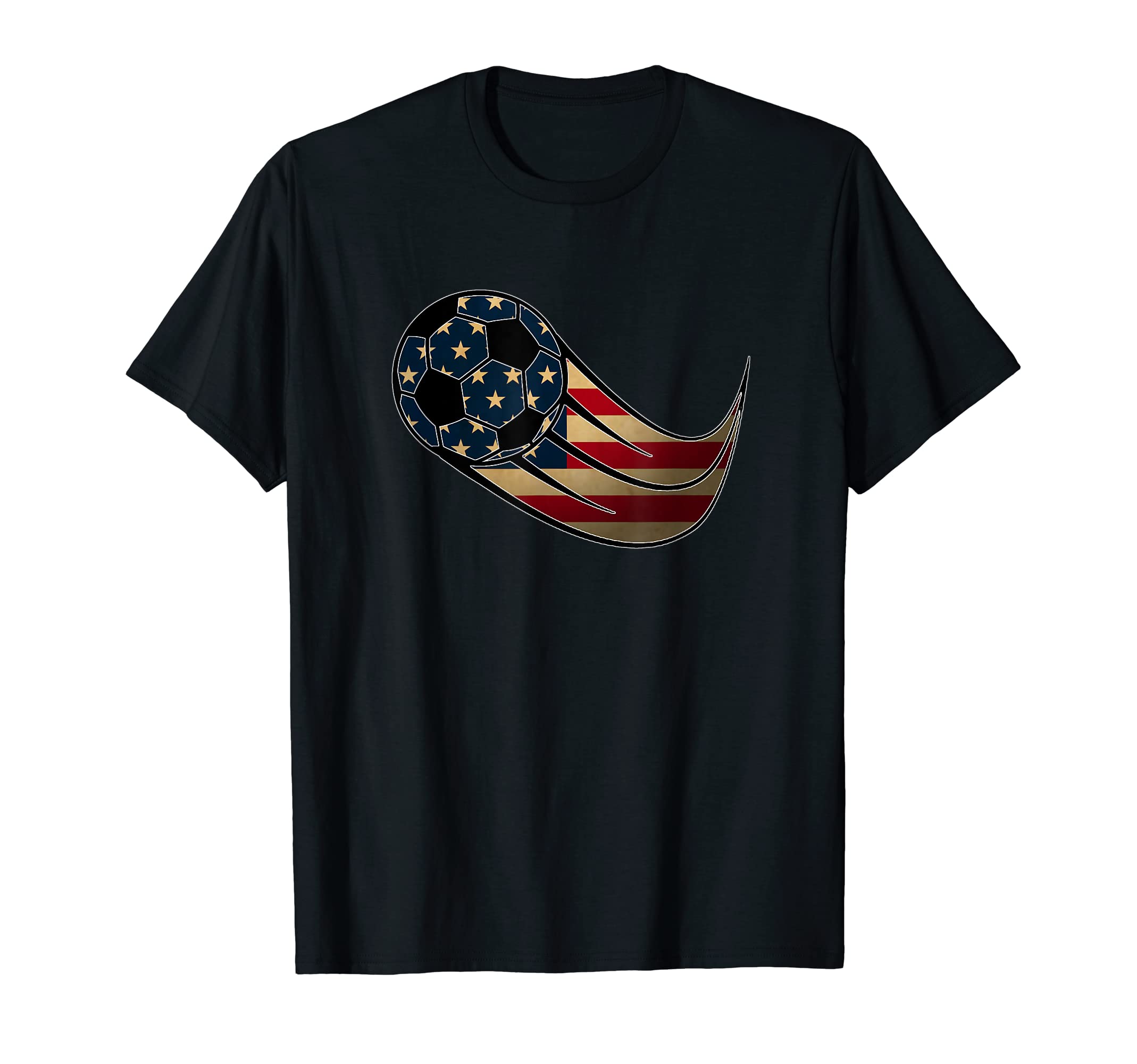 Usa Flag Soccer Ball Flying Through Air T-Shirt - Unique Graphic Unisex - T-Shirt, Sweatshirt, Hoodie