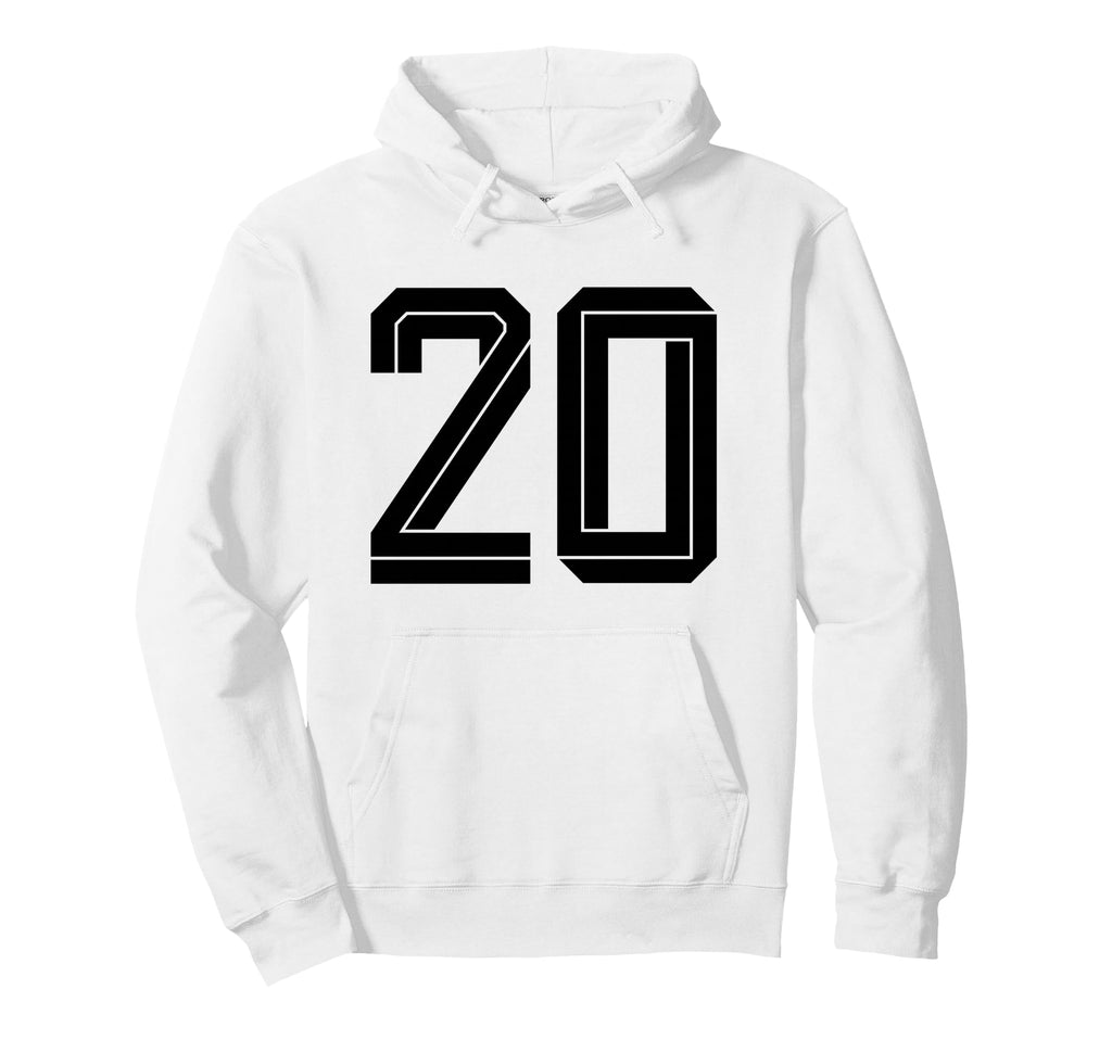 20 White Number 20 Sports Fan Soccer Hoodie - Fun Novelty Design for Adults - T-Shirt, Sweatshirt, Hoodie