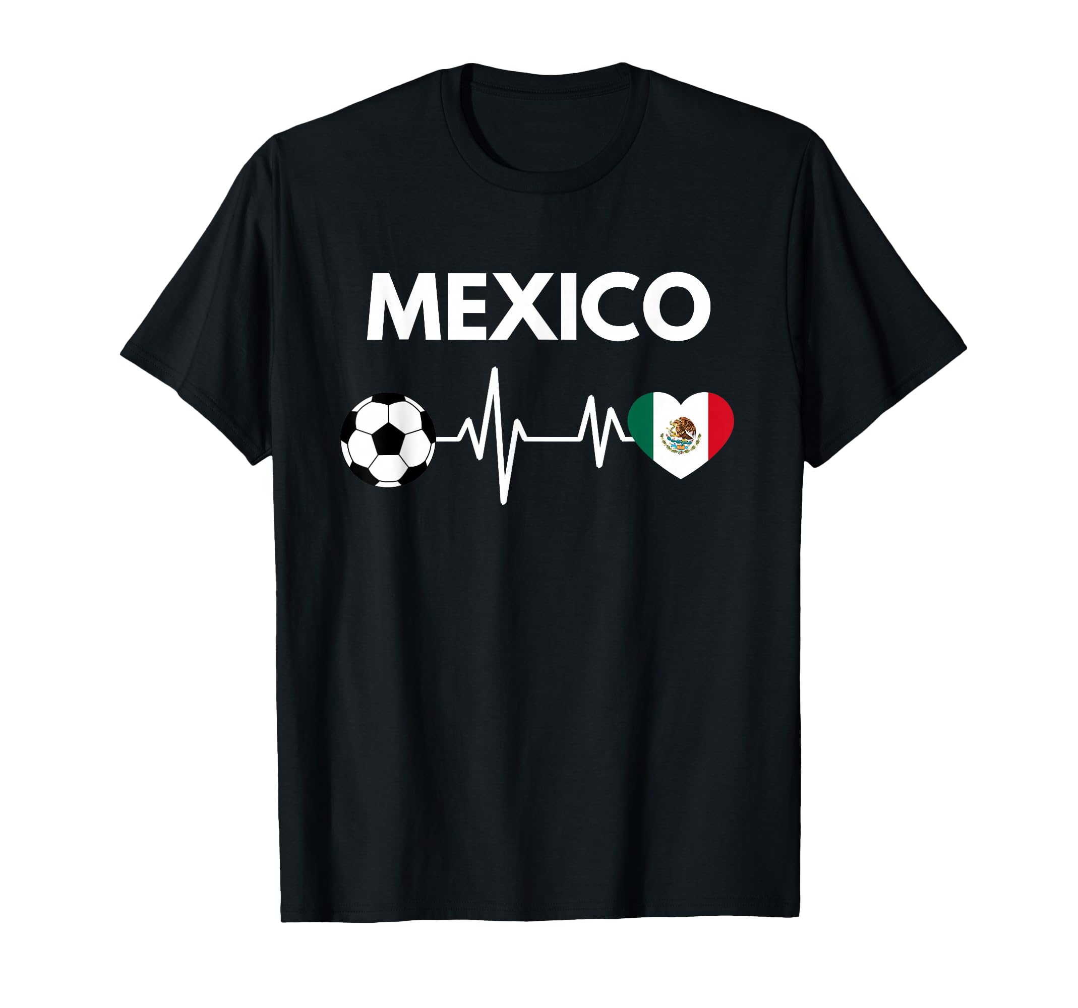 Mexico Flag Heartbeat Soccer T-Shirt - Casual Everyday Wear Men Women - T-Shirt, Sweatshirt, Hoodie
