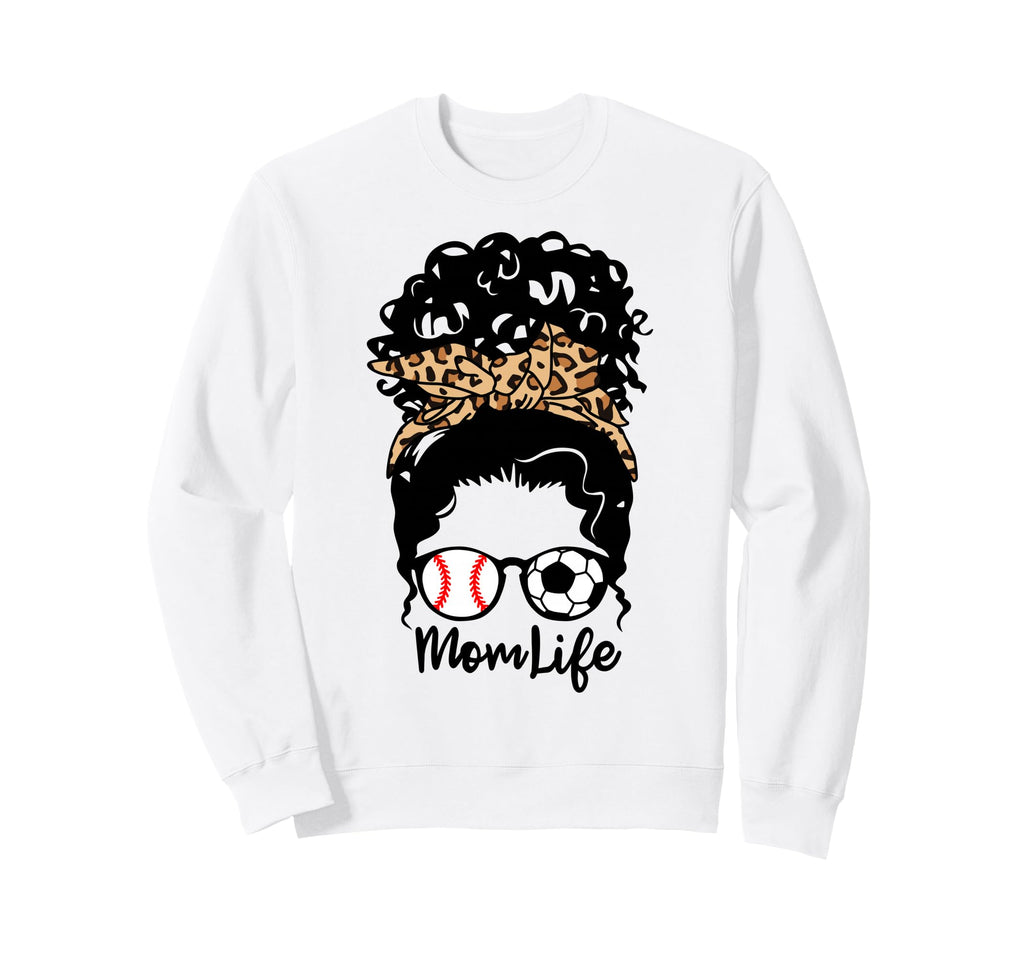 Mom Life Messy Bun Curly Hair Sweatshirt - Trendy Graphic for Adults - T-Shirt, Sweatshirt, Hoodie