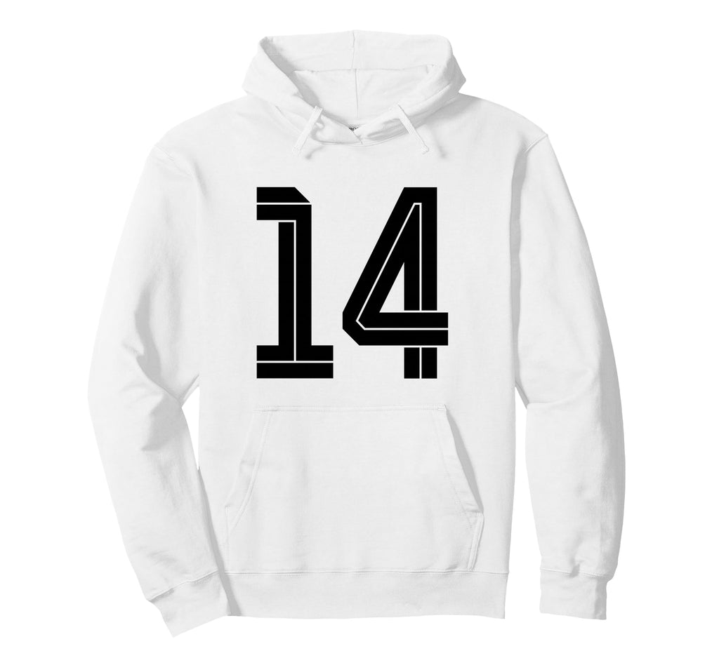 14 White Number 14 Sports Fan Soccer Hoodie - Minimalist Print for Adults - T-Shirt, Sweatshirt, Hoodie