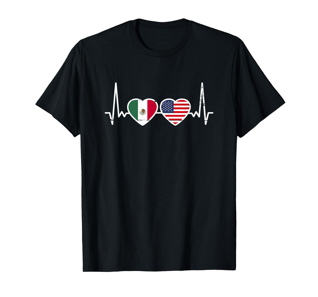 Mexico Usa Heartbeat Flag Proud Mexican T-Shirt - Unique Graphic Unisex - T-Shirt, Sweatshirt, Hoodie