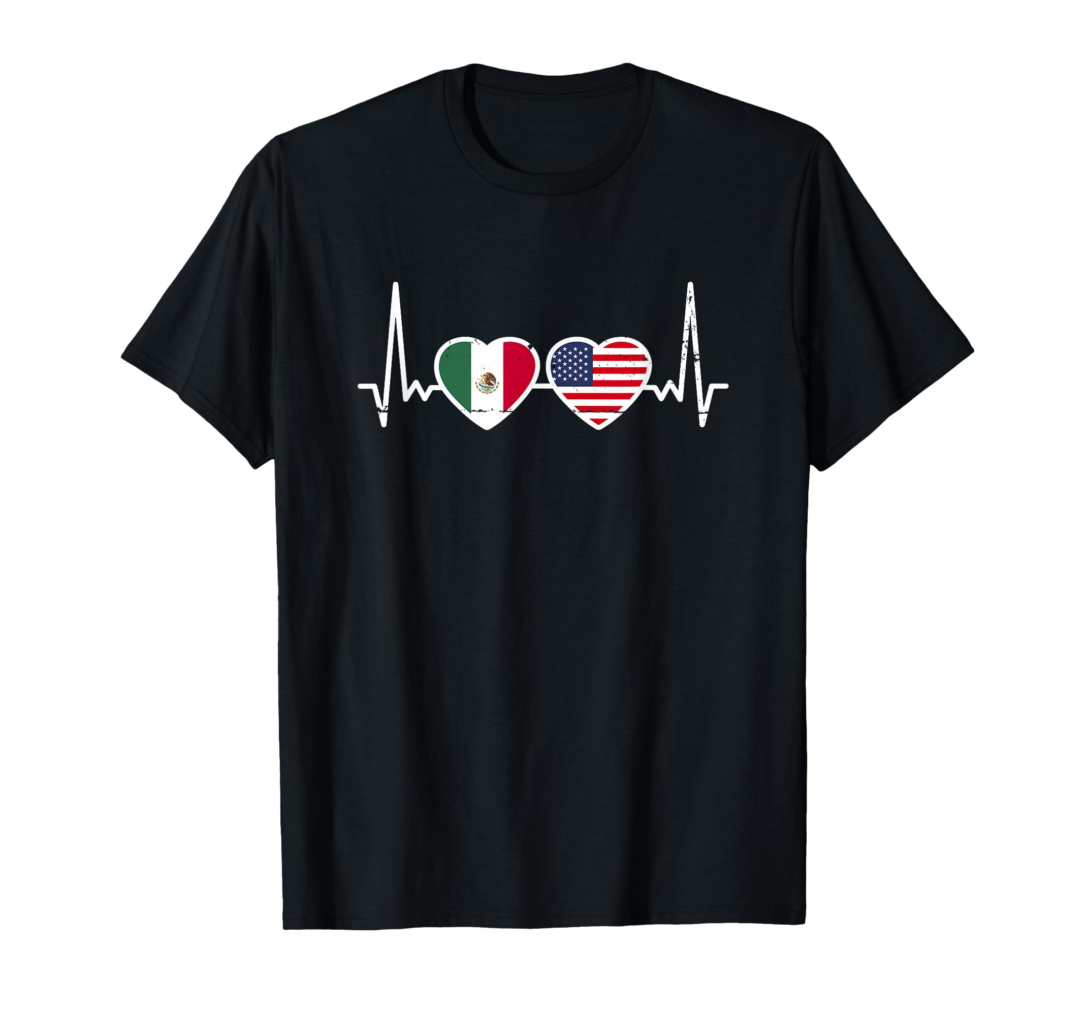 Mexico Usa Heartbeat Flag Proud Mexican T-Shirt - Unique Graphic Unisex - T-Shirt, Sweatshirt, Hoodie