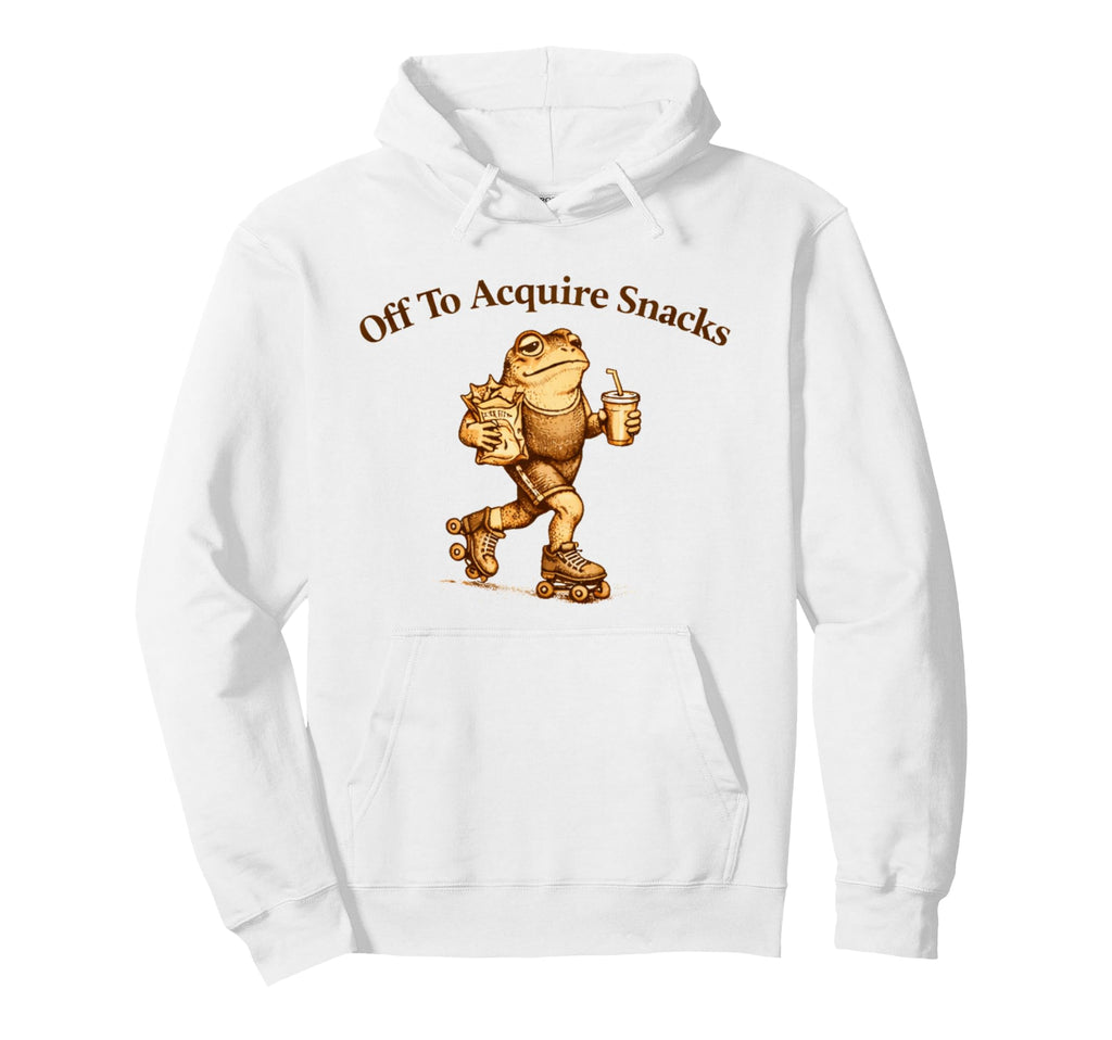 Off To Acquire Snacks Funny Frog Hoodie - Fun Novelty Design for Adults - T-Shirt, Sweatshirt, Hoodie