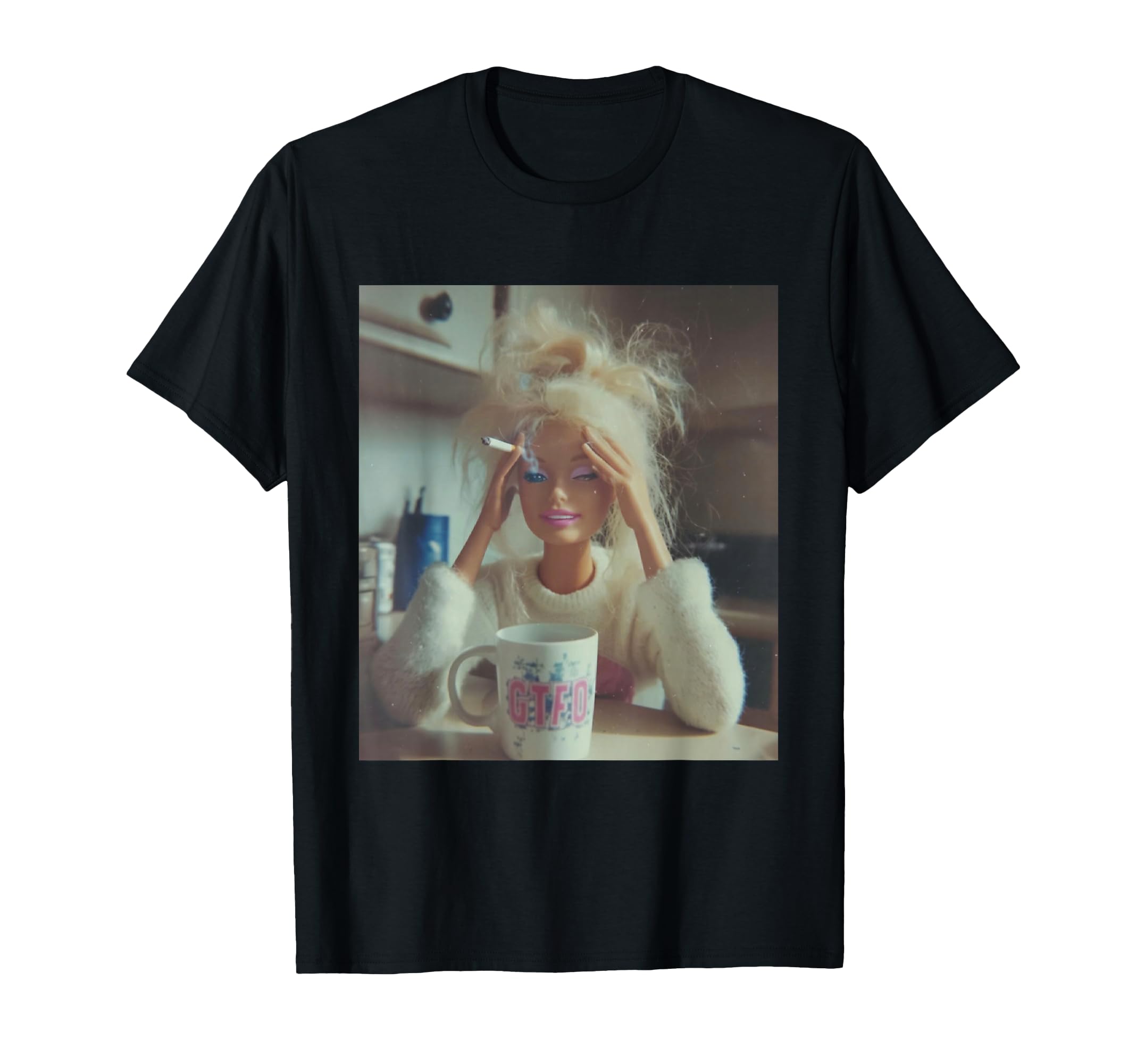 Stressed Doll Morning Coffee Y2K T-Shirt - Minimalist Print for Adults - T-Shirt, Sweatshirt, Hoodie