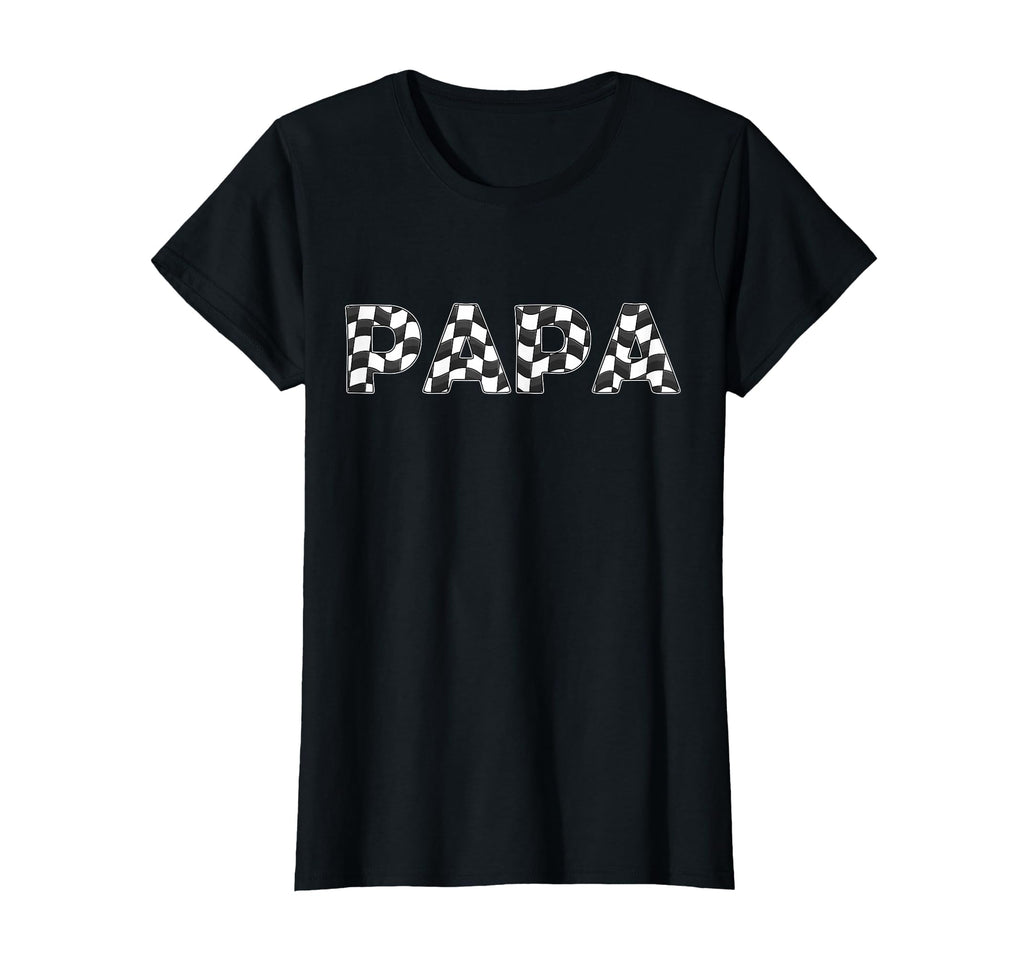 Checkered Race Car Papa White Black T-Shirt - Custom Art Print for Adults - T-Shirt, Sweatshirt, Hoodie
