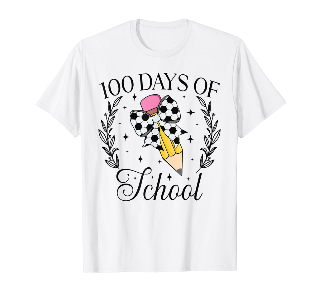 100 Days School Soccer Coquette Pencil Bow T-Shirt - Trendy Graphic Unisex - T-Shirt, Sweatshirt, Hoodie