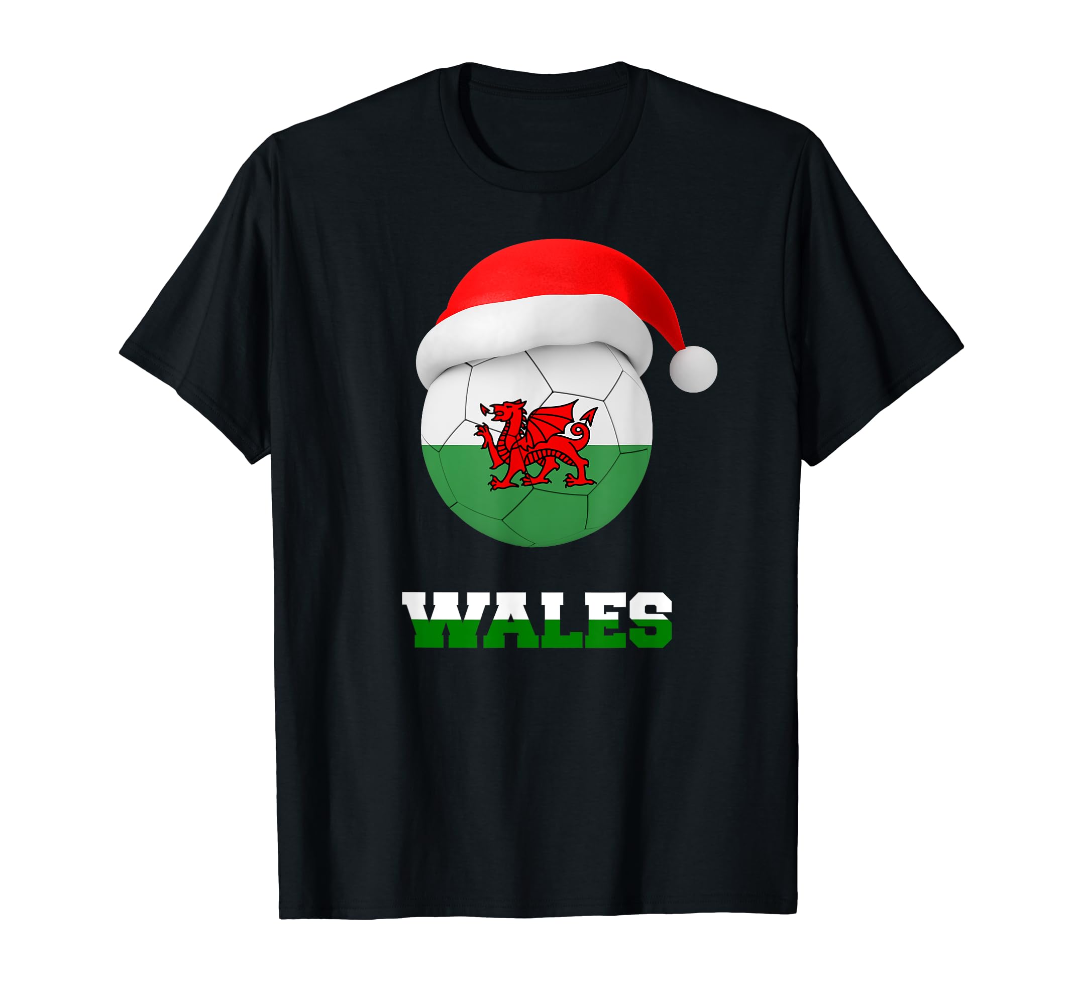 Wales Soccer Soccer Ball Santa Hat T-Shirt - Trendy Graphic for Adults - T-Shirt, Sweatshirt, Hoodie