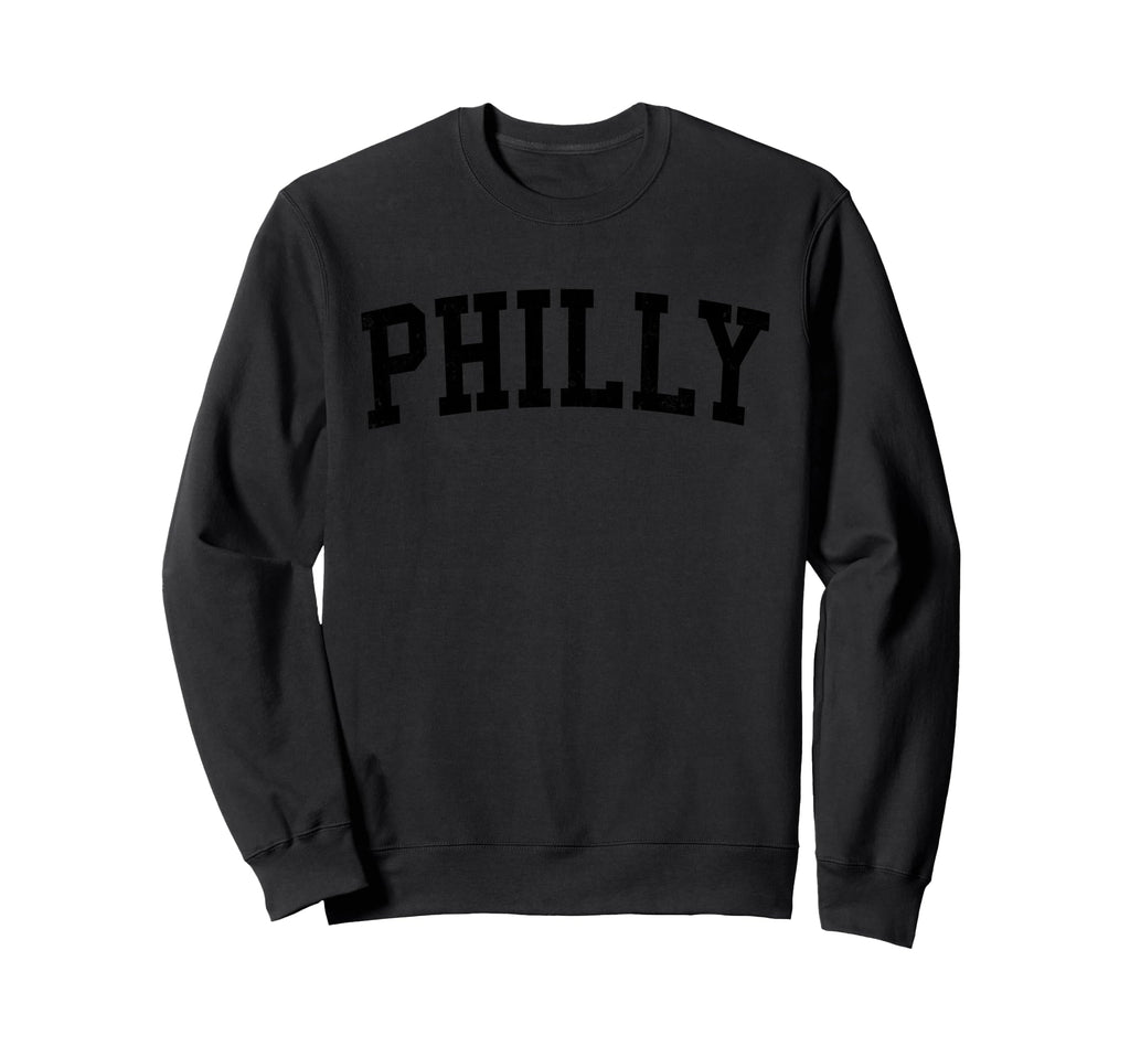 Philly Distressed Black Varsity Sweatshirt - Minimalist Print for Adults - T-Shirt, Sweatshirt, Hoodie