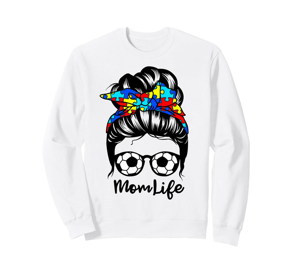 Mom Life Messy Bun Hair Autism Sweatshirt - Minimalist Print Men Women - T-Shirt, Sweatshirt, Hoodie