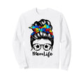 Mom Life Messy Bun Hair Autism Sweatshirt - Minimalist Print Men Women - T-Shirt, Sweatshirt, Hoodie