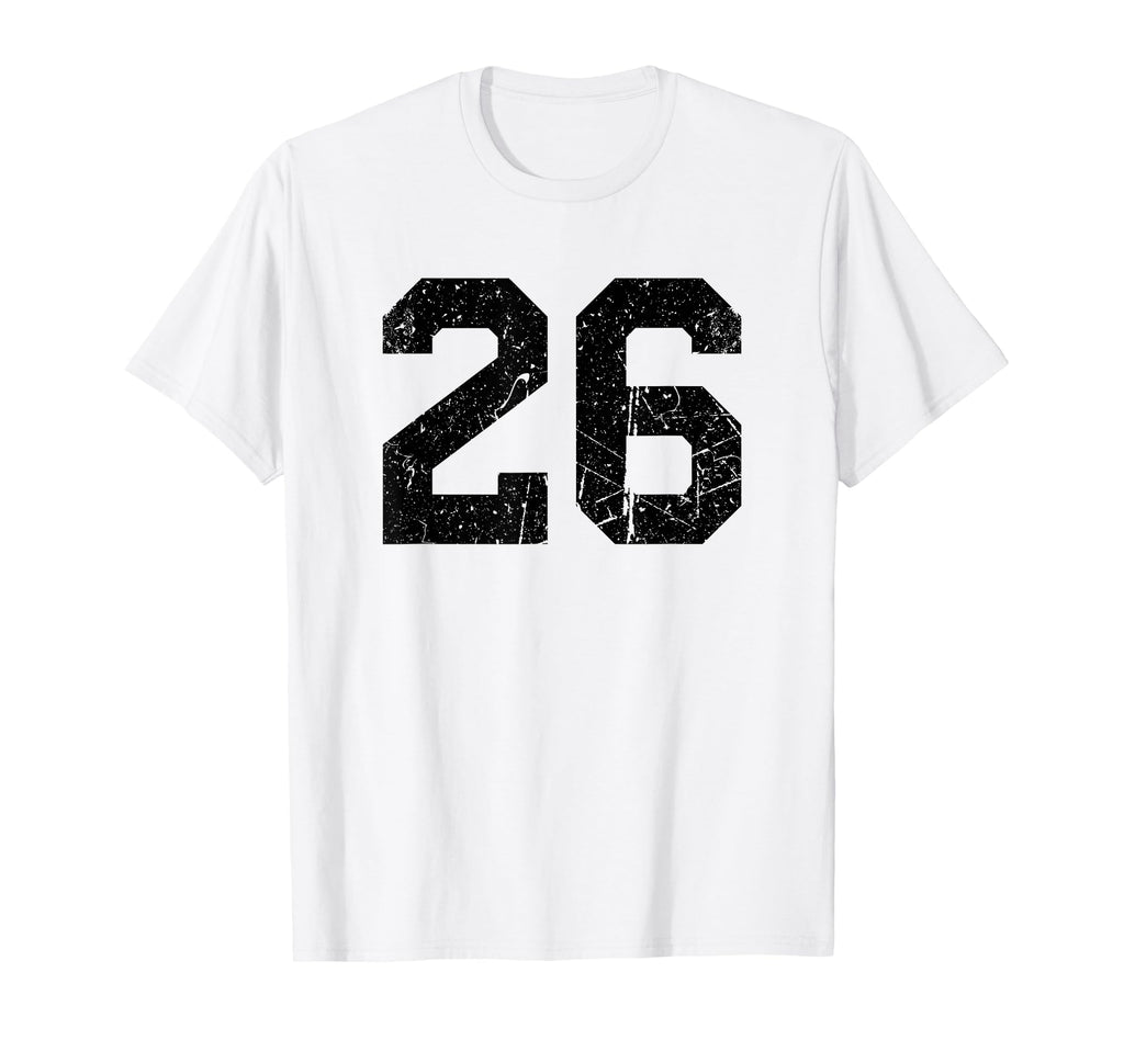 26 Distressed Black Sports Team Number T-Shirt - Unique Graphic Men Women - T-Shirt, Sweatshirt, Hoodie