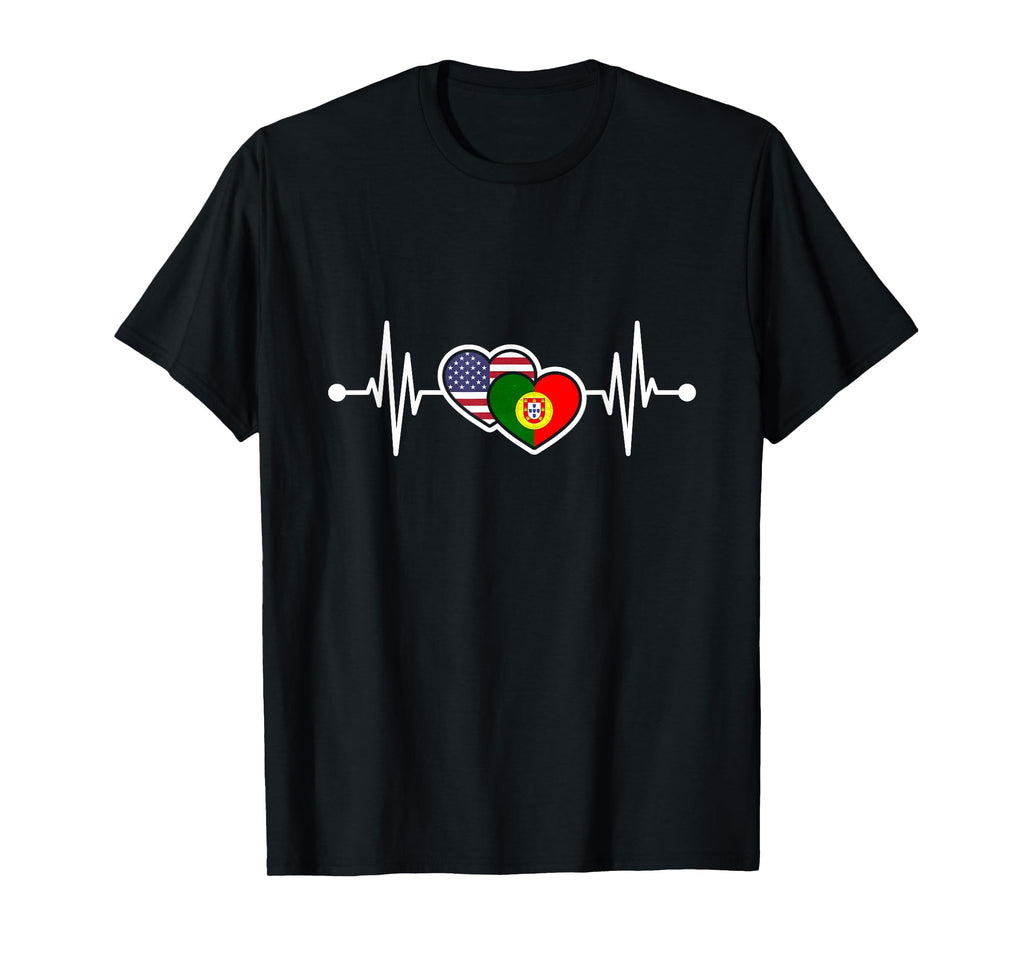 Usa Heart Portugal Heartbeat Flag T-Shirt - Minimalist Print Unisex - T-Shirt, Sweatshirt, Hoodie