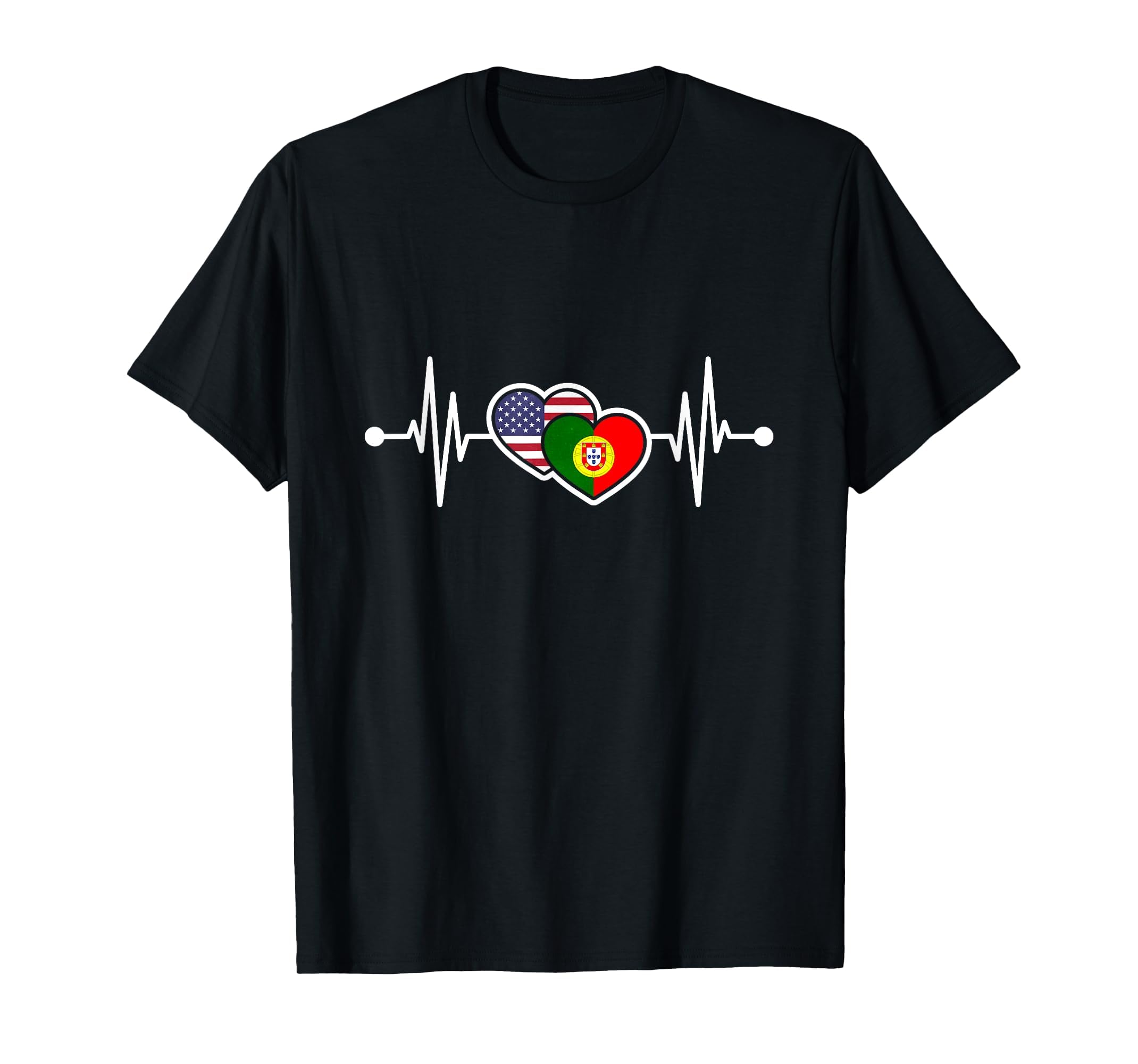 Usa Heart Portugal Heartbeat Flag T-Shirt - Minimalist Print Unisex - T-Shirt, Sweatshirt, Hoodie