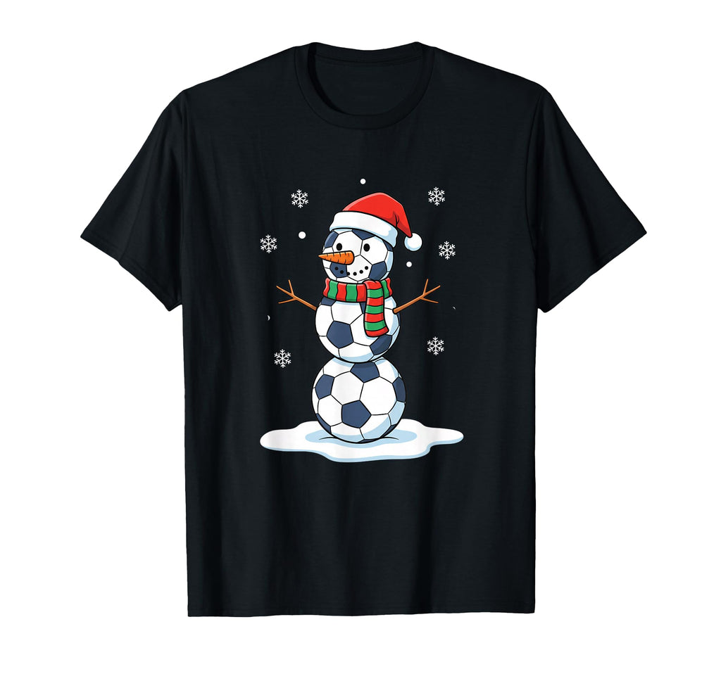 Soccer Snowman Santa Hat Holiday T-Shirt - Trendy Graphic for Adults - T-Shirt, Sweatshirt, Hoodie