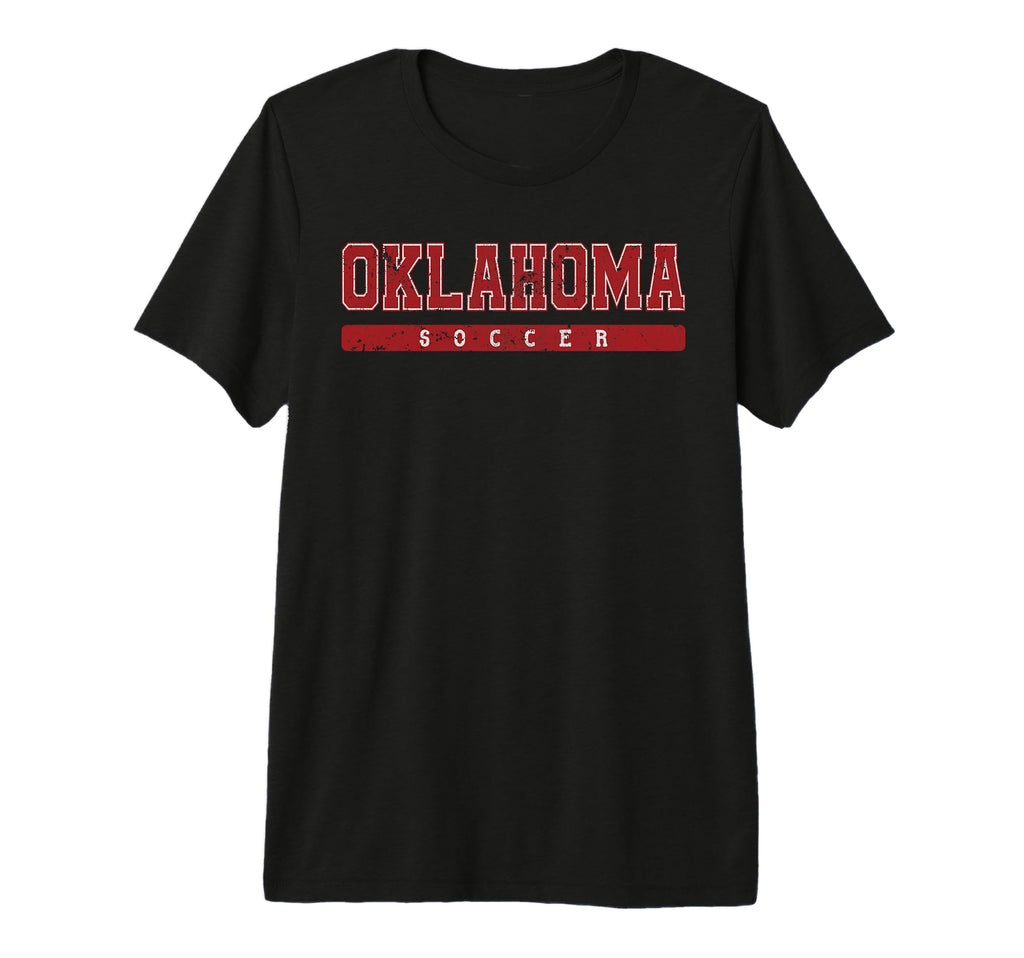 Oklahoma Soccer Red Text Tri Blend T-Shirt - Fun Novelty Design for Adults - T-Shirt, Sweatshirt, Hoodie