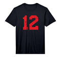Number 12 Red Distressed Sports Team T-Shirt - Minimalist Print for Adults - T-Shirt, Sweatshirt, Hoodie