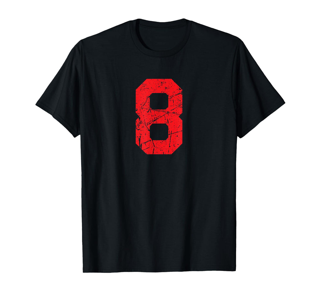 Number 8 Sports Red Distressed Plain T-Shirt - Novelty Apparel Men Women - T-Shirt, Sweatshirt, Hoodie