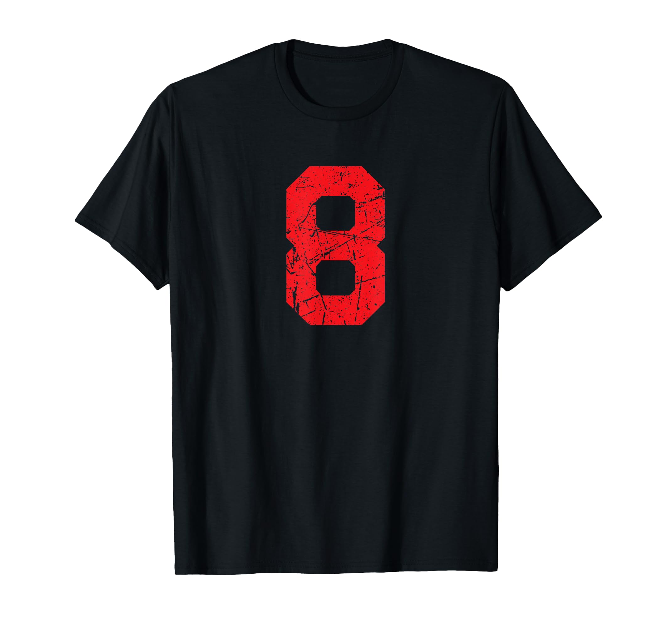 Number 8 Sports Red Distressed Plain T-Shirt - Novelty Apparel Men Women - T-Shirt, Sweatshirt, Hoodie
