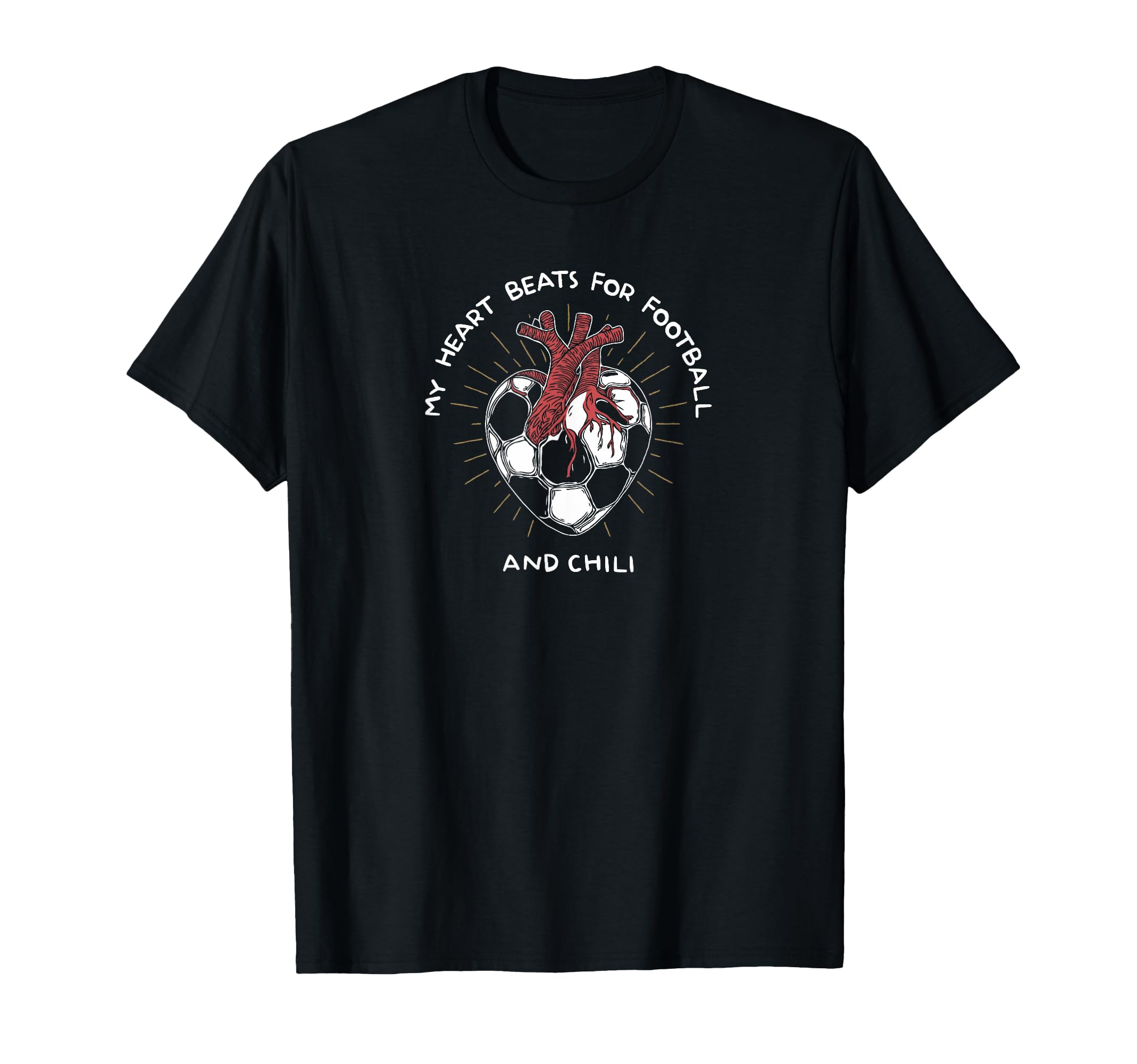 My Heart Beats Football And Chili Soccer T-Shirt - Unique Graphic Men Women - T-Shirt, Sweatshirt, Hoodie
