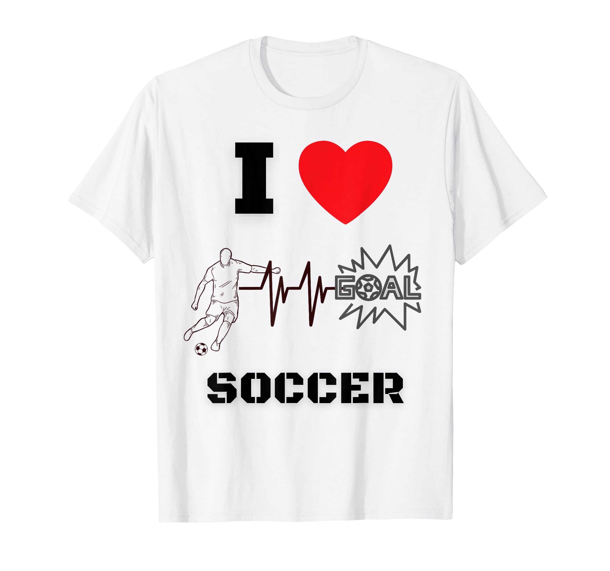 I Love Soccer Heartbeat Ekg Heart T-Shirt - Trendy Graphic Unisex - T-Shirt, Sweatshirt, Hoodie
