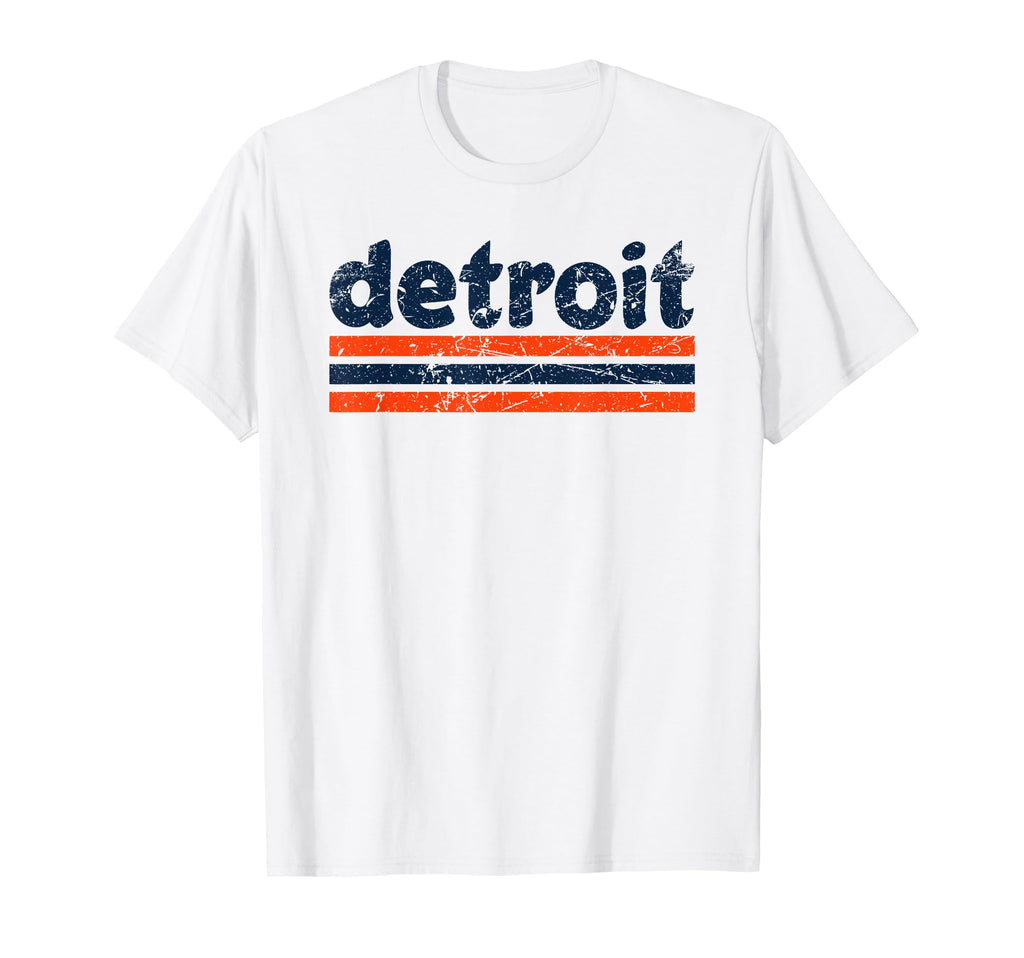 Detroit Michigan Three Stripe Weathered T-Shirt - Unique Graphic Unisex - T-Shirt, Sweatshirt, Hoodie