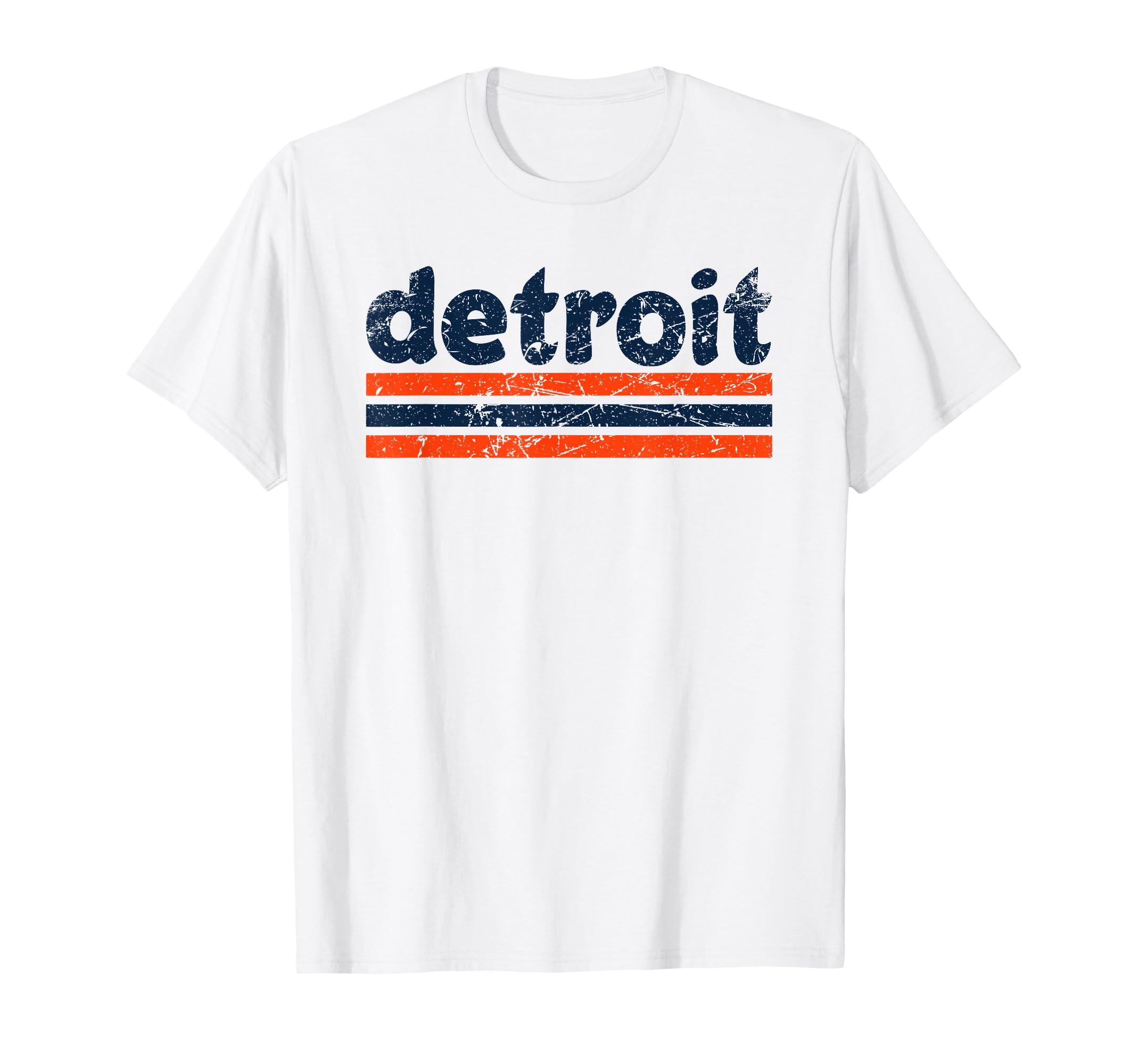Detroit Michigan Three Stripe Weathered T-Shirt - Unique Graphic Unisex - T-Shirt, Sweatshirt, Hoodie