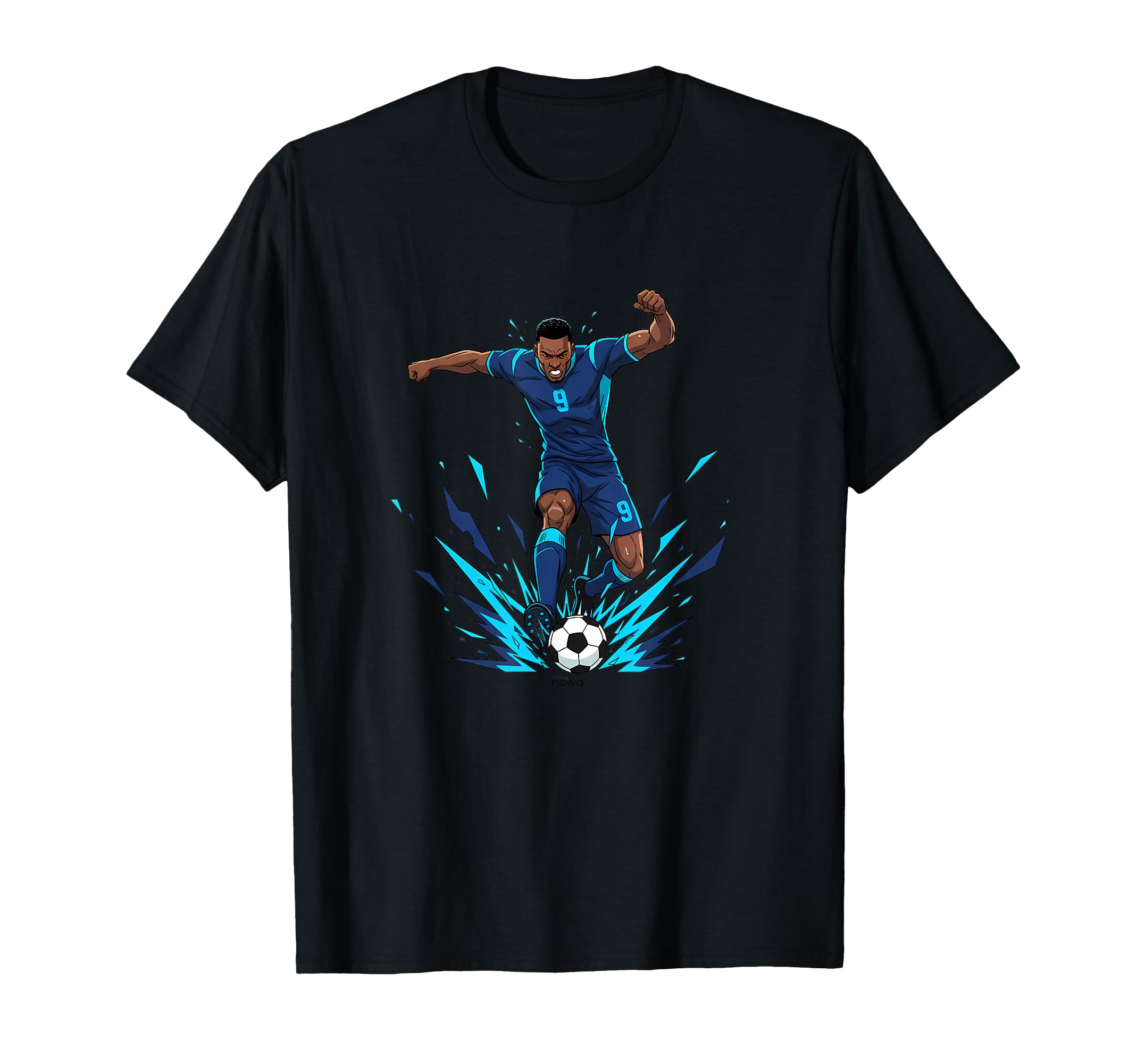 Football Soccer Blue Striker Rain Wet T-Shirt - Custom Art Print Unisex - T-Shirt, Sweatshirt, Hoodie