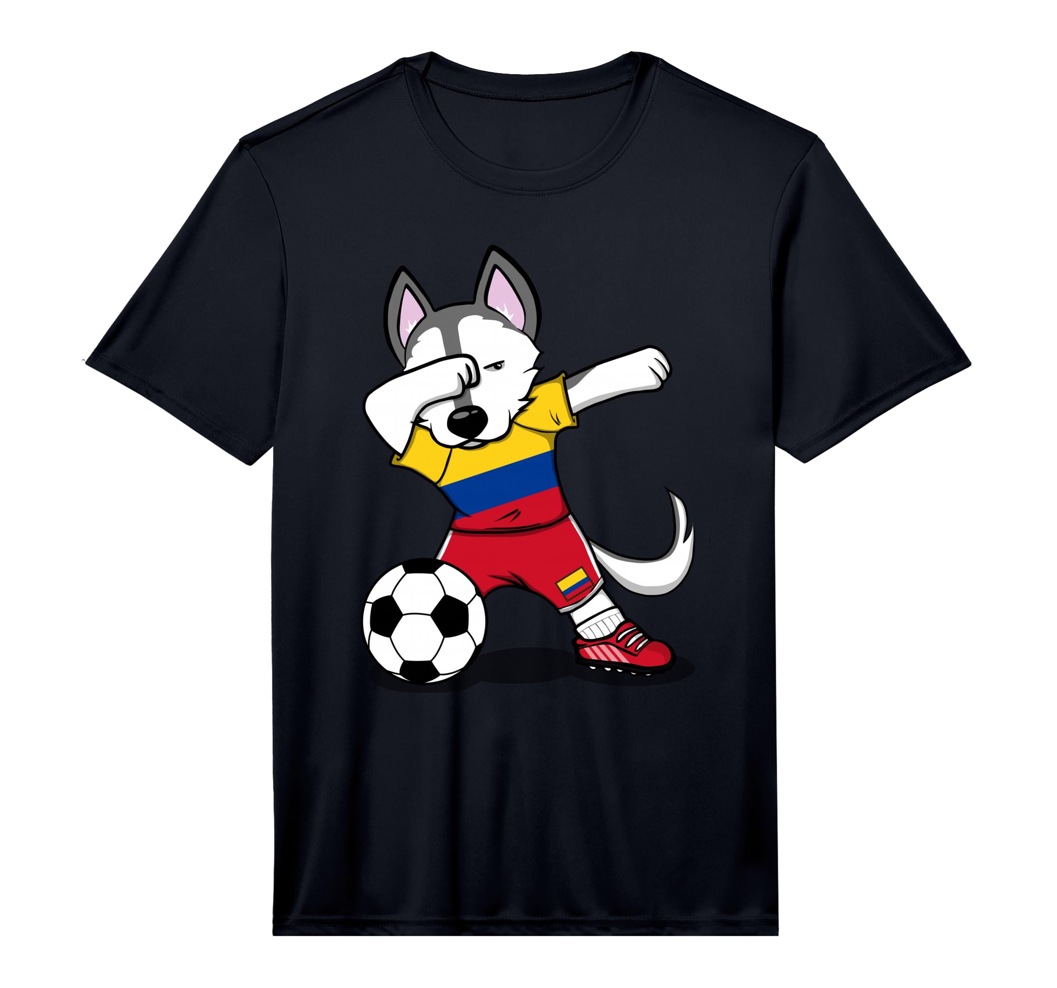 Dabbing Husky Dog Colombia Football T-Shirt - Fun Novelty Design Unisex - T-Shirt, Sweatshirt, Hoodie